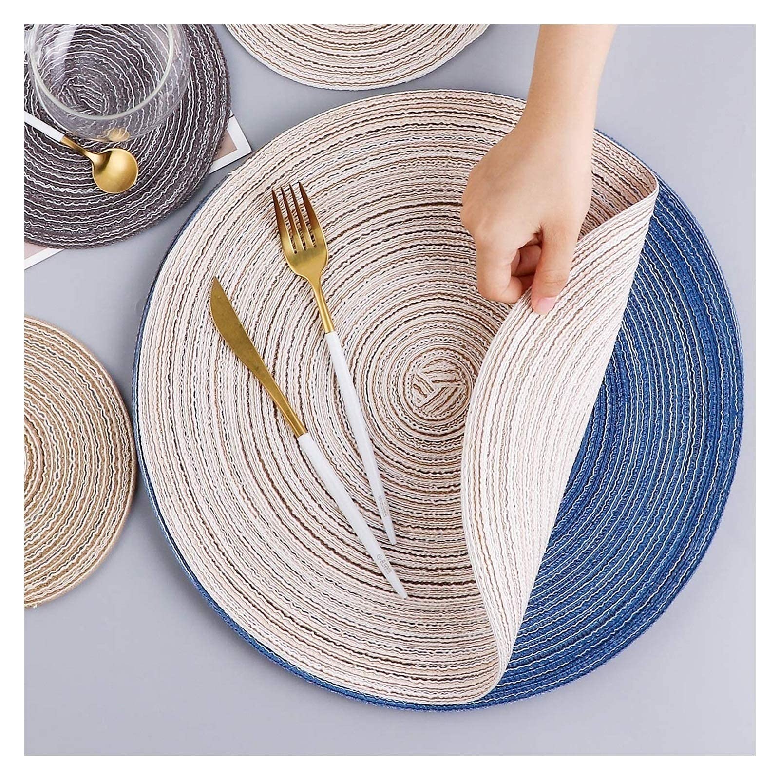 FunWheat Ronde gevlochten placemats set van 4 tafelmatten