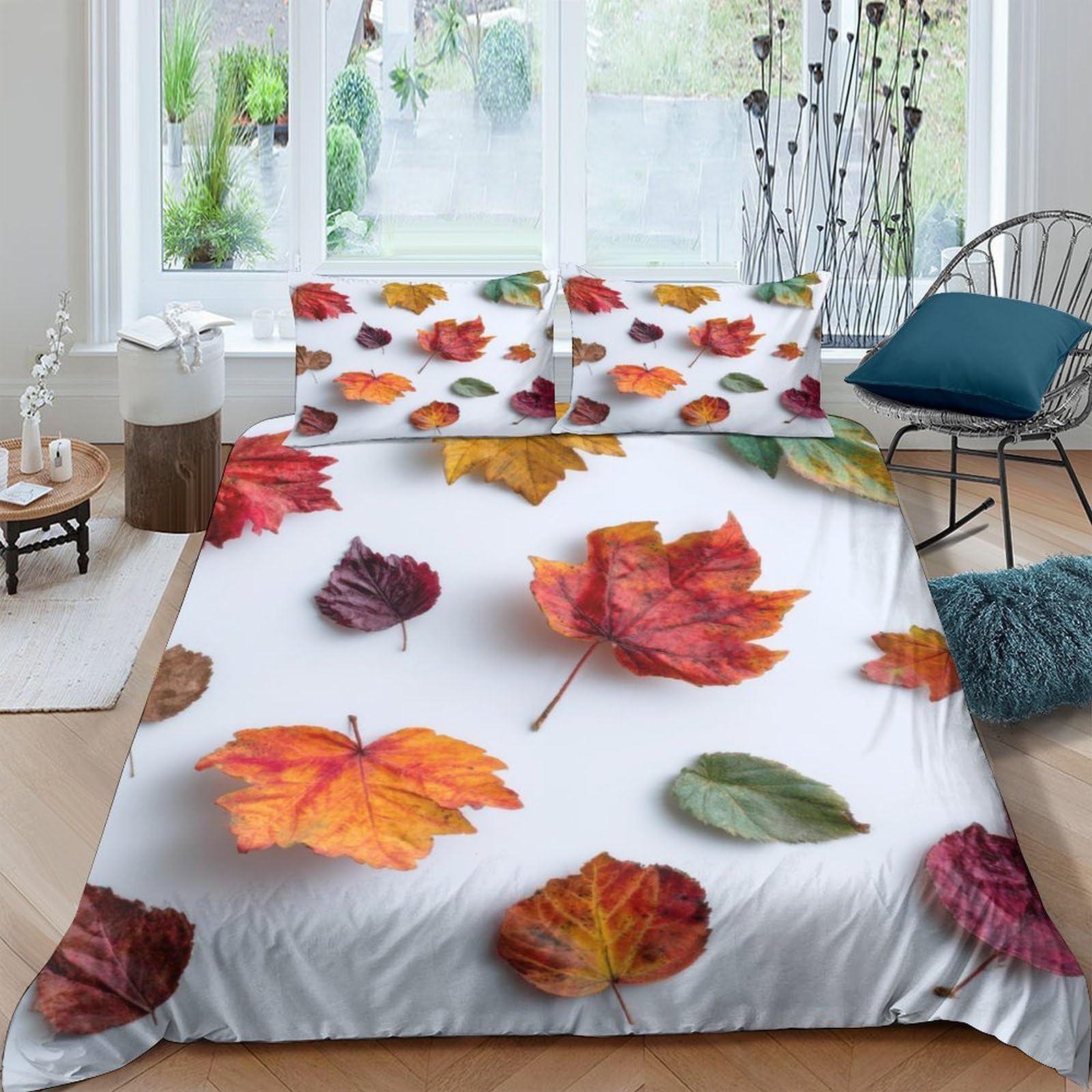 Ctjqhvkz Style-10 3D Printed Autumn Leaves Fitted Sheet Microfiber Soft Breathable Fall Maple Bed Cover For Bedroom Guest Room Mattress Decor Single（135X200cm）