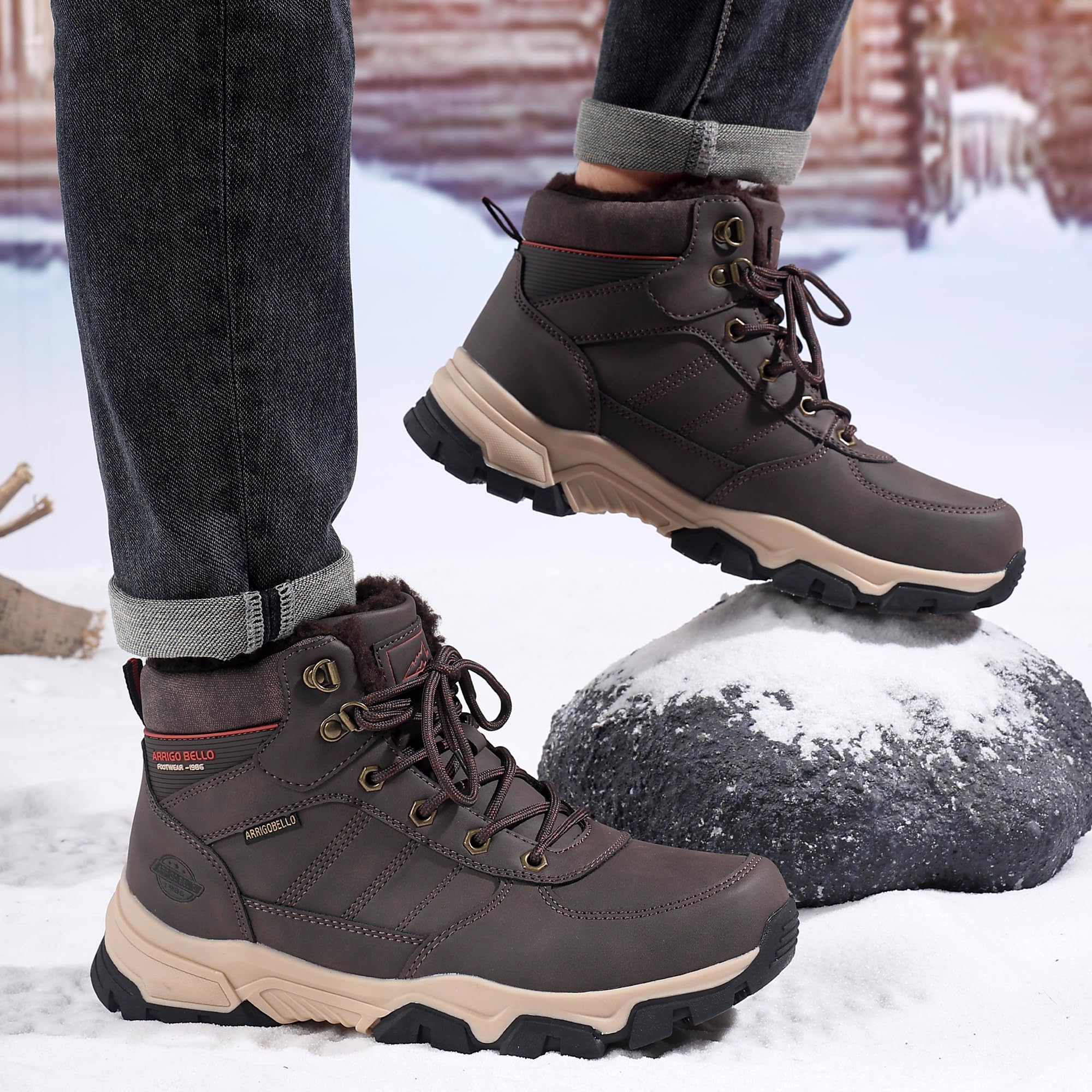 ARRIGO BELLO Botas Hombre Invierno Botines Nieve Antideslizante Piel Cálida Trekking Montaña Outdoor Zapatos Talla 41-46 (A DKMarrón, Talla 45)