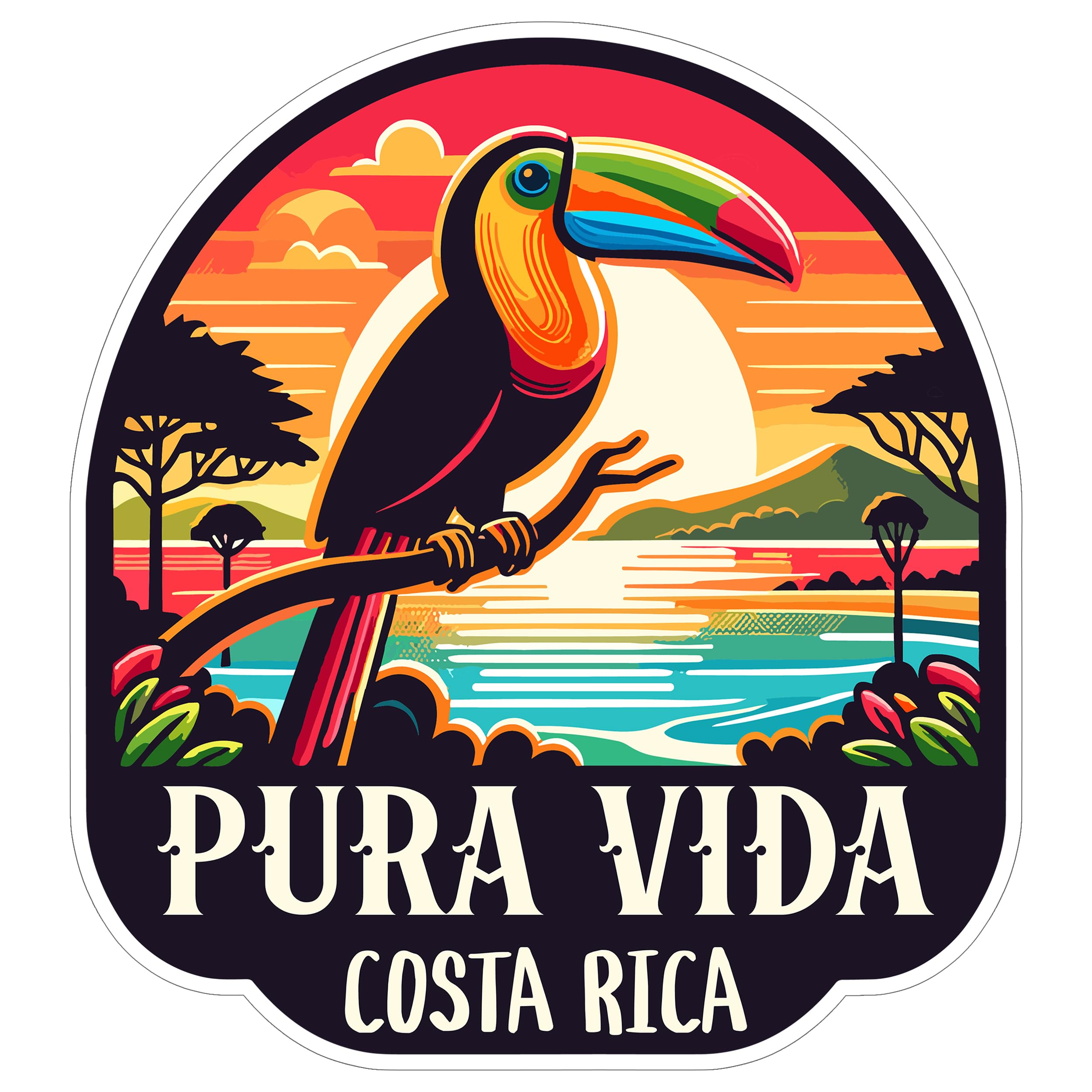 Pura Vida Costa Rica Sticker 4 Inch City Travel Souvenir Destination - Waterproof Vinyl Decal for Laptop Water Bottle Car Tumbler - Durable Aesthetic