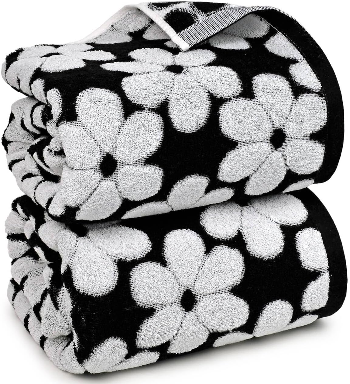Jacquotha black floral jacquard bath towels set of two