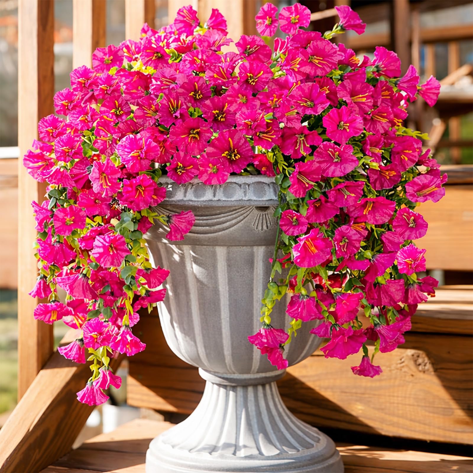 2026 Artificial Hanging Flowers Outdoor, 29.5in Realistic Artificial Flowers Plants, Fake Trailing Plants Morning Glory Decoration,No Fade UV Resistant Realistic,for Porch Patio Window (Fuchsia,3PCS)