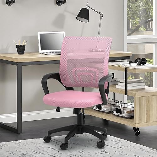 Miniatura 84 de MoNiBloom Silla de oficina de malla para el hogar, silla giratoria ergonómica con respaldo medio con asiento acolchado y reposabrazos, capacidad de