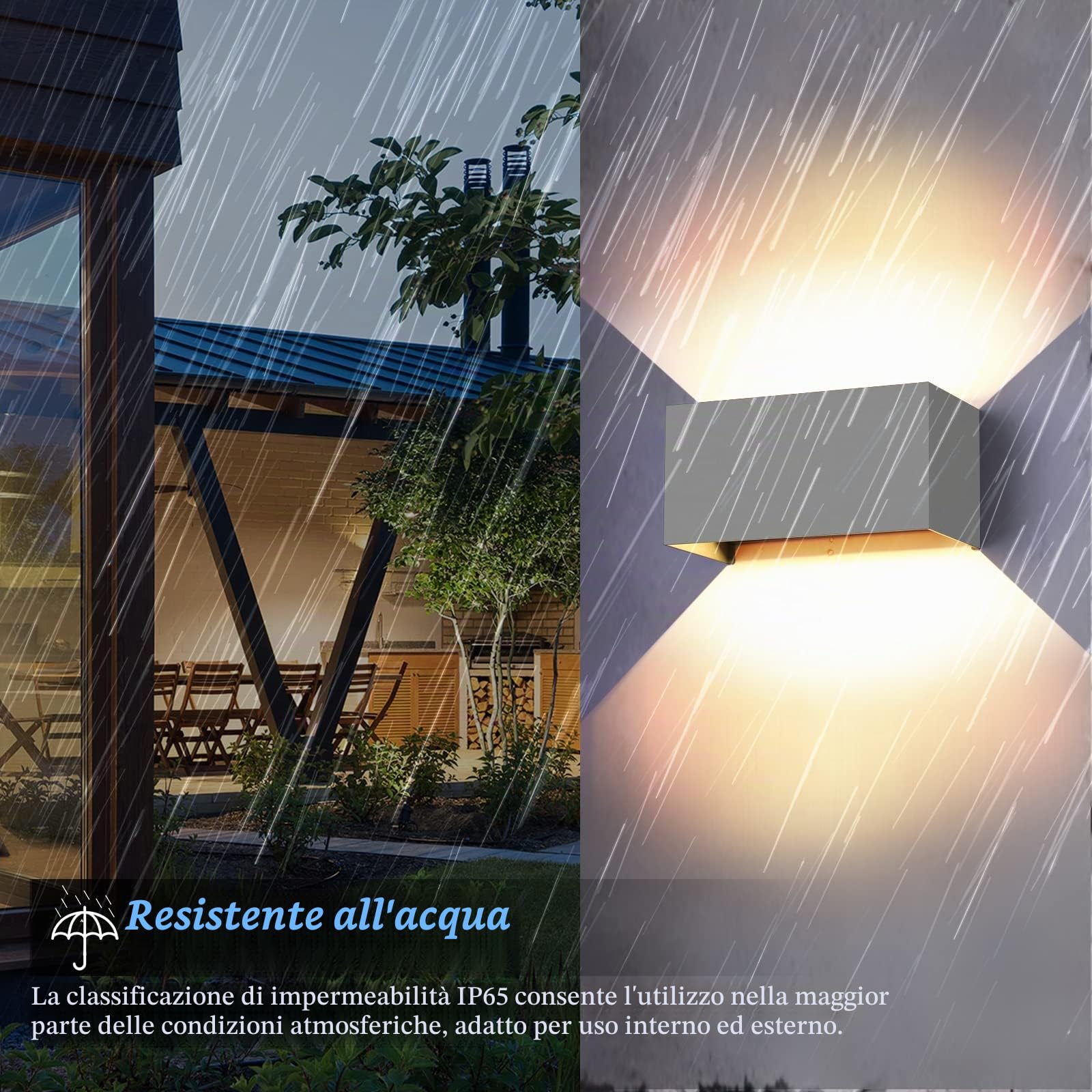 ZIKEY 24W LED Moderno Applique da Parete, Interno/Esterno Lampada da Parete Angolo del Fascio Regolabile, Bianco Caldo 3000K Applique Muro IP65 Impermeabile, Grigio