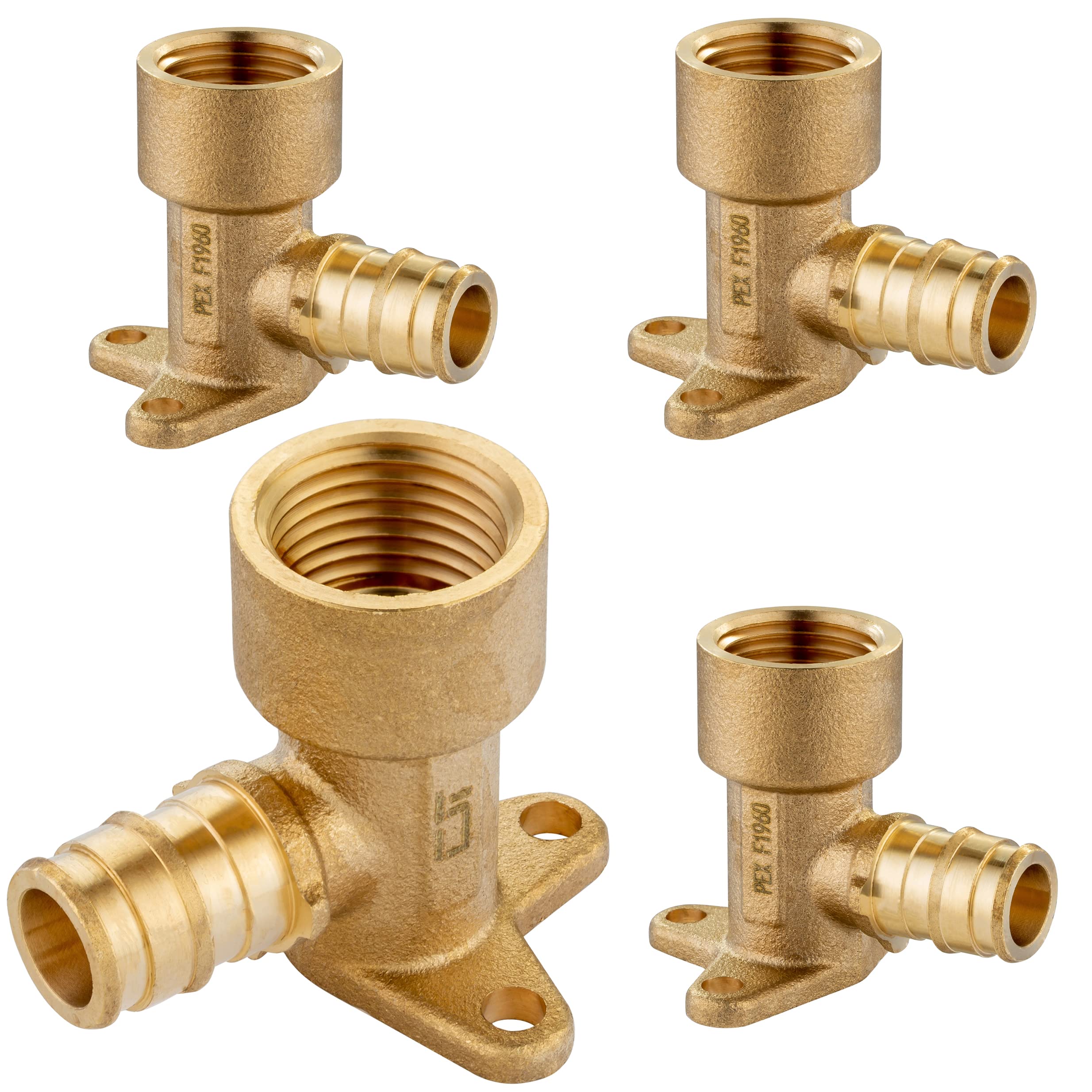 Paquete de 4 Accesorios PEX-A, Codo de expansión Hembra NPT de 1/2" x 1/2" con Oreja abatible, Codo de latón PEX ASTM F1960 con Oreja abatible para conexión de tubería PEX-A