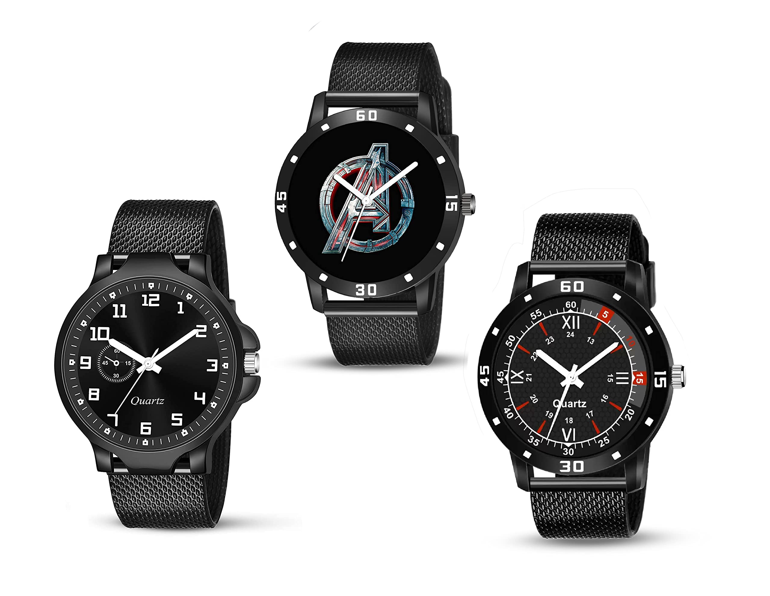 K Vajir Analogue Black Colour Dial, Black Colour Belt Combo Watch for Boys | Stylish Gift for Birthday(Pack of 3) (B0BF5L9RQH) Amazon Price History, Amazon Price Tracker