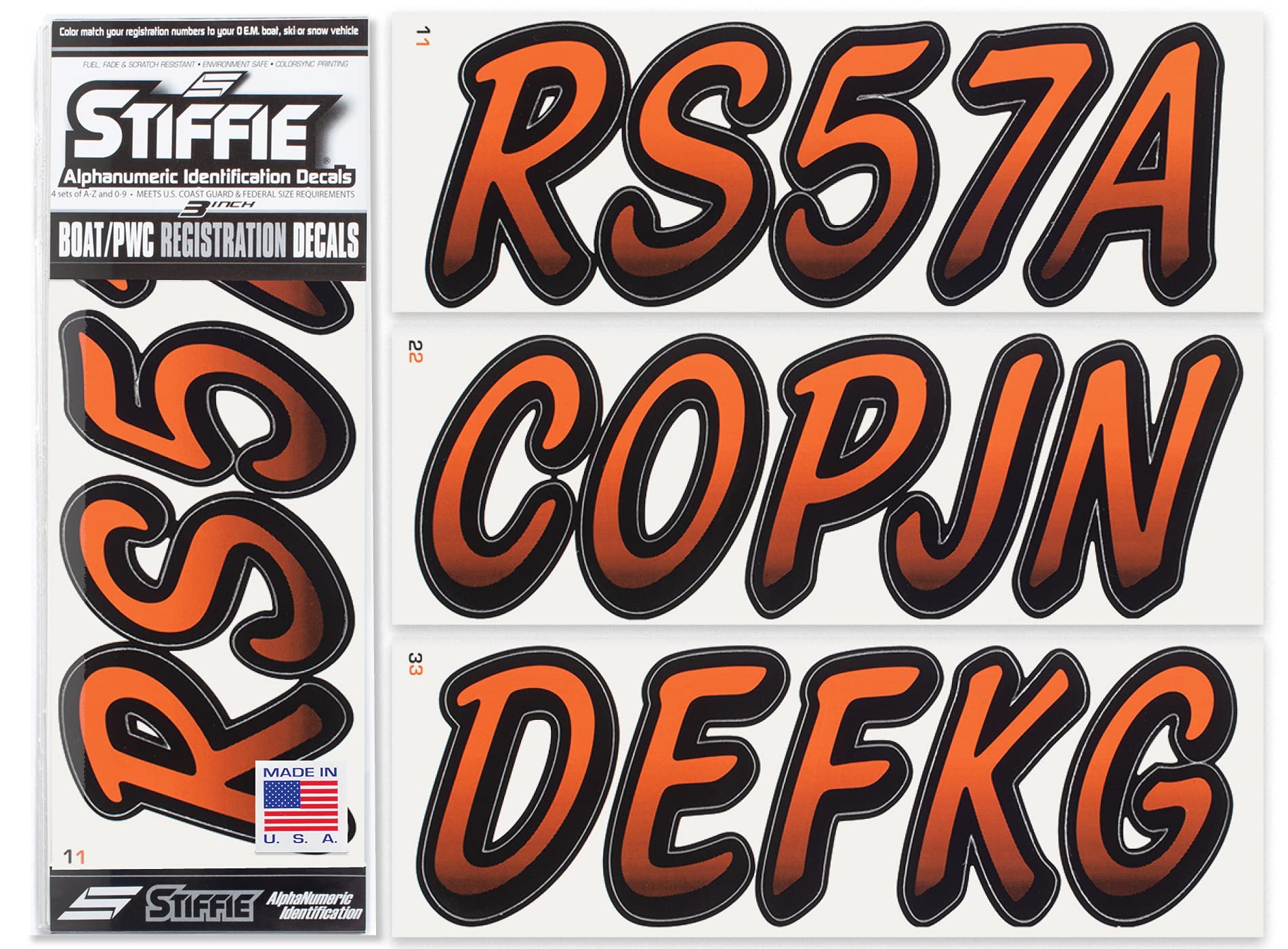 STIFFIE Whipline Rust/Black 3" Boat &amp; PWC Registration Decals • Numbers Letters Stickers