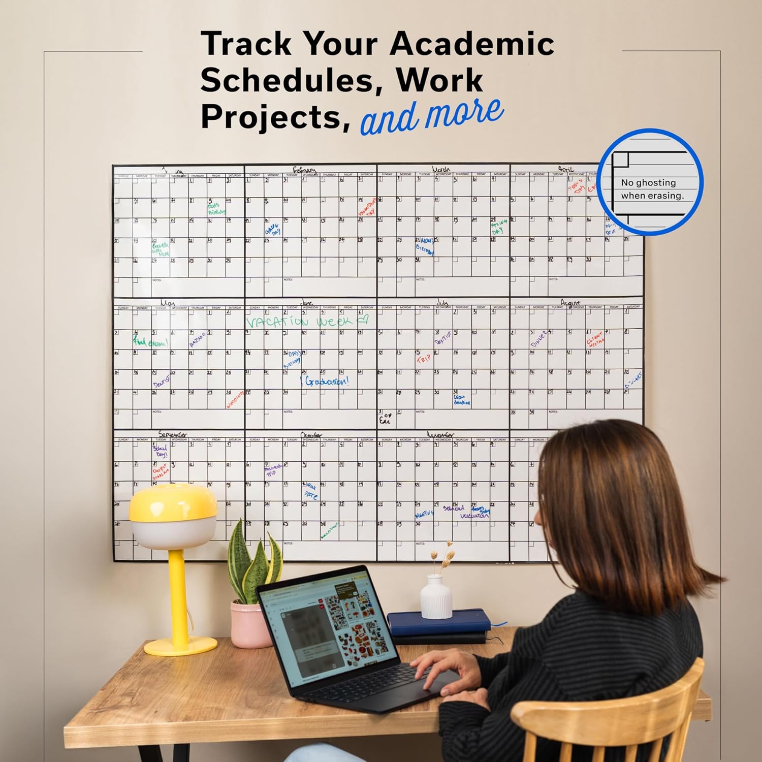 Yearly Large Dry Erase Calendar for Wall 36x48, 12 Office Annual, Erasable Month, Rolled Whiteboard White Board, Year Calendar Planner Giant Family for Dry Undated Classroom Erase Wall Reusable