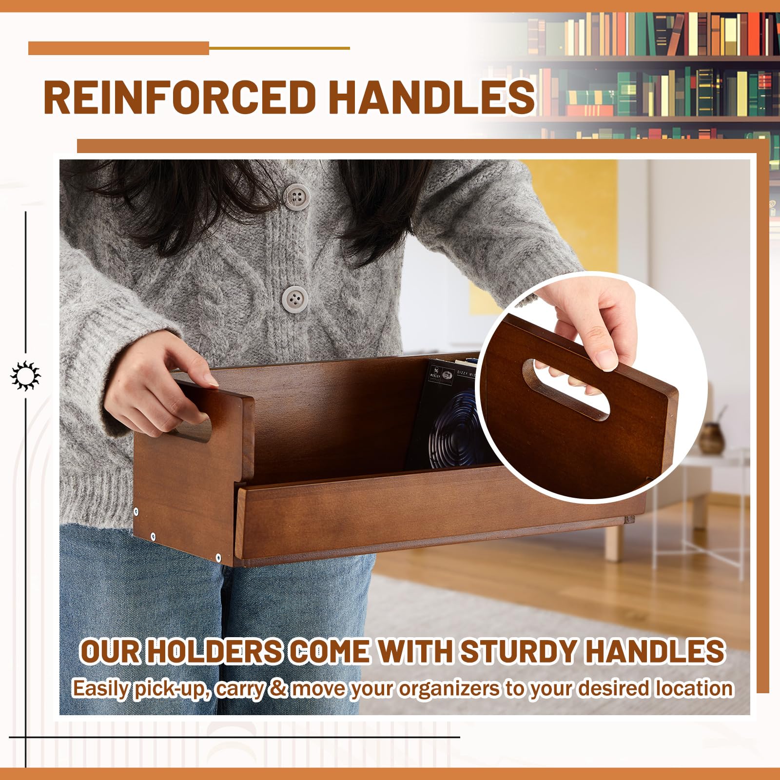 Namalu 2 Boîtes de Rangement en Bois pour CD Étagère de Rangement avec Poignées de Transport pour Boîtiers de Films DVDs Cassettes, Chaque Peut Contenir Jusqu'à 36 CDs, Marron