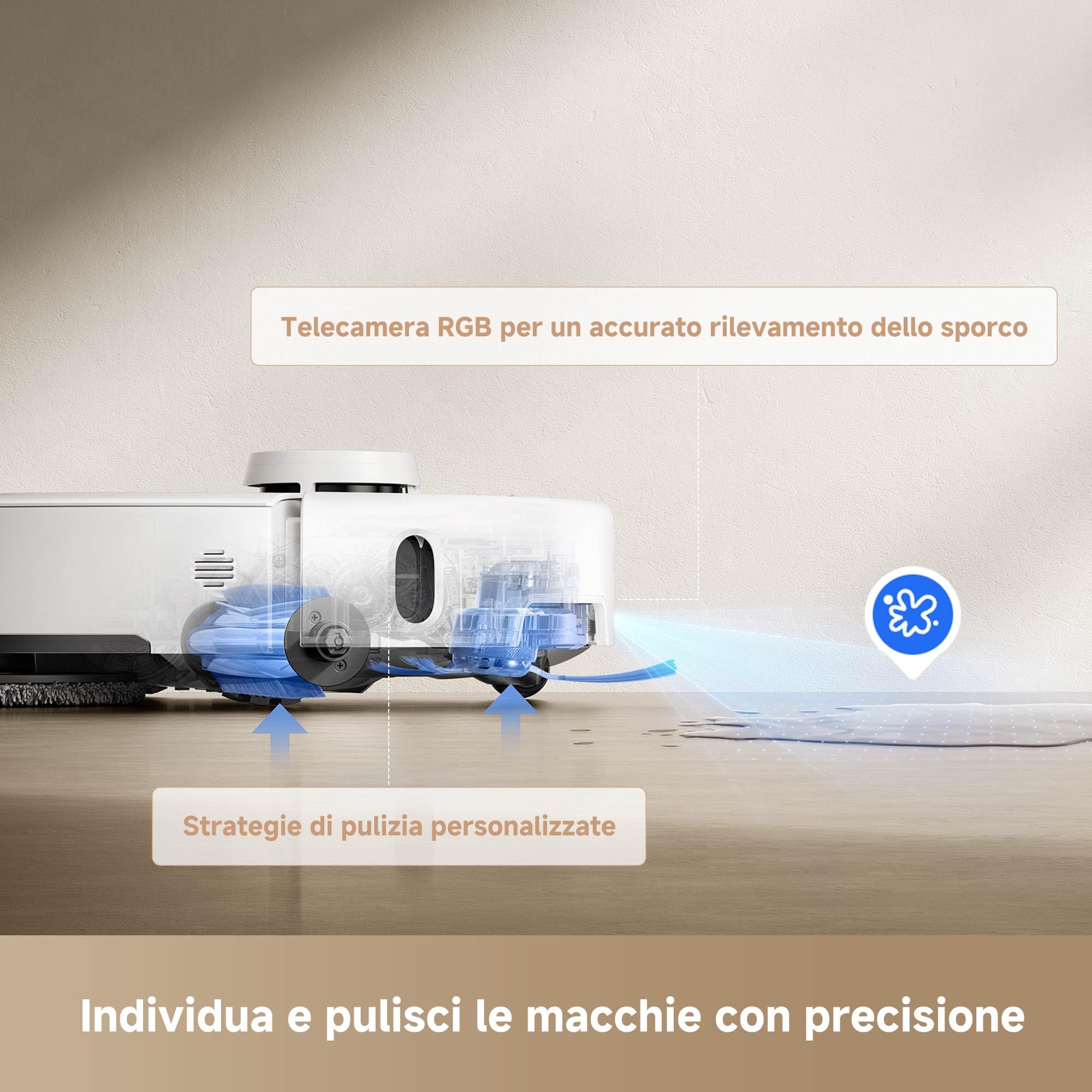 Mova P50 Pro Ultra Robot Aspirapolvere 19000 Pa con Mocio Flessibile, Spazzola Antigroviglio, Svuotamento e Pulizia Auto, Ostacoli Smart, Controllo Vocale, Video e App