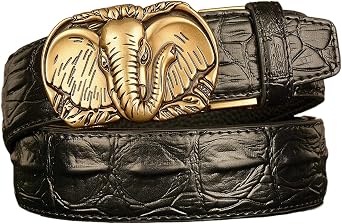 Belt Men,Men Ratchet Belts Look with Oval Carved Elephant Heads Automatic Buckle Waist Strap