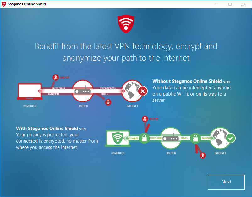 Steganos Online Shield VPN - L'internet comme je le veux : En sécurité. Privé. Sans publicité - Windows 10 / 8 / 7 / XP(32-/64-bit) [Téléchargement]