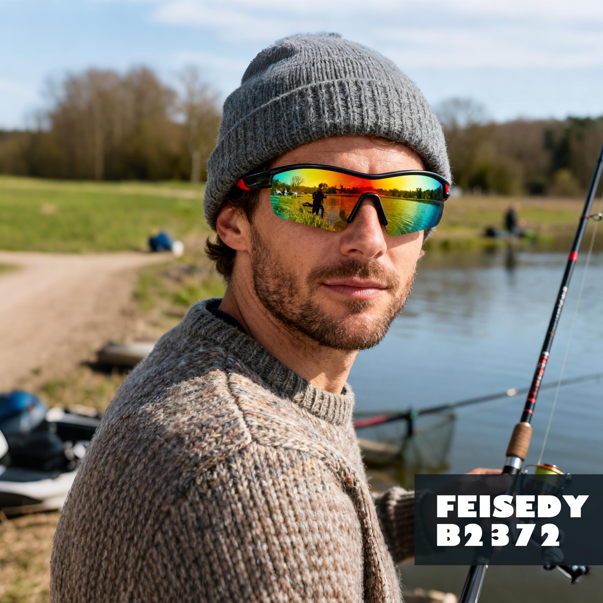 FEISEDY 2 Stück Sport Sonnenbrille Polarisierte UV400 (Kind + Erwachsen) B2372+B2454
