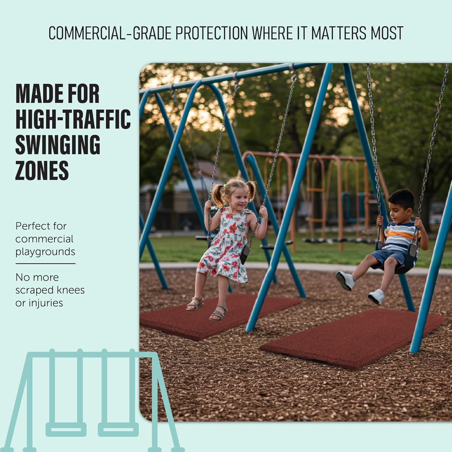 Playsafer Heavy Duty Commercial Grade Rubber Playground Safety Mat - Playground Protection Mat for Swings and Slides - 54" Long X 32" Wide x 2" Thick (Red)