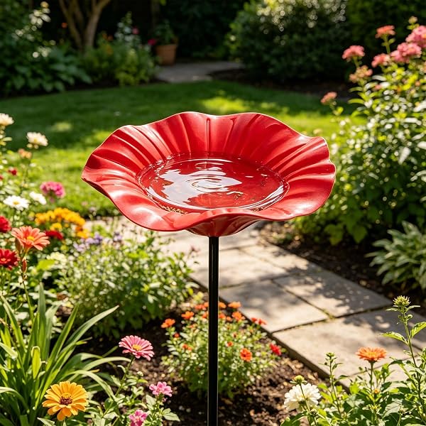 Paletto Da Giardino Con Fiores Abbeveratoio, Paletto Da Giardino In Metallo Per Uccellis, Palettos Giardinos Abbeveratoio Uccellis, Abbeveratoios A Forma Di Fiori Per Cortile E Balcone - 3