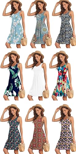 Miniatura 4 de Akihoo Vestidos de verano para mujer, casual, sin mangas, midi, plisados, lisos, estilo tanque