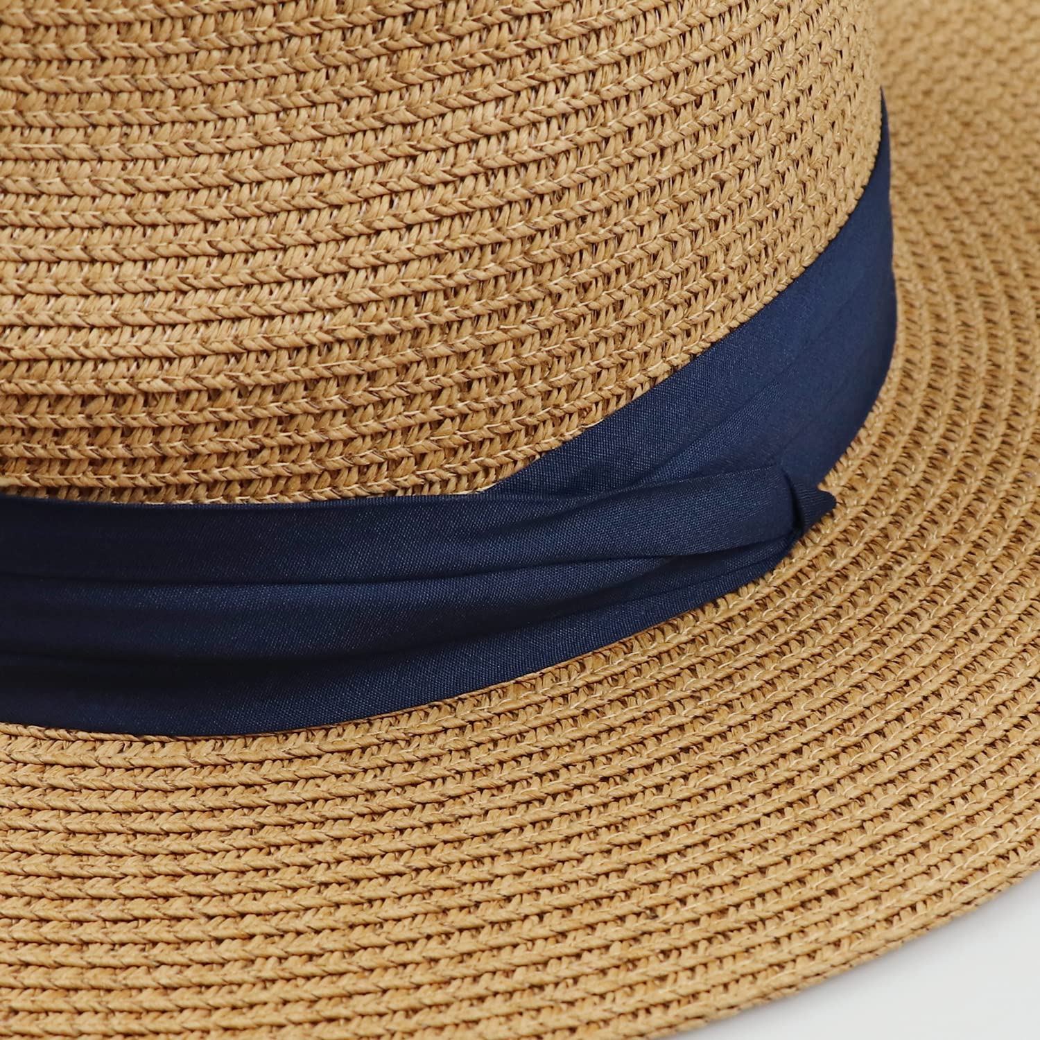 DRESHOW Femme Homme Chapeau de Paille Panama Chapeau Été Large Bord Chapeau de Soleil Anti-UV pour Plage Voyage Chapeau de Soleil