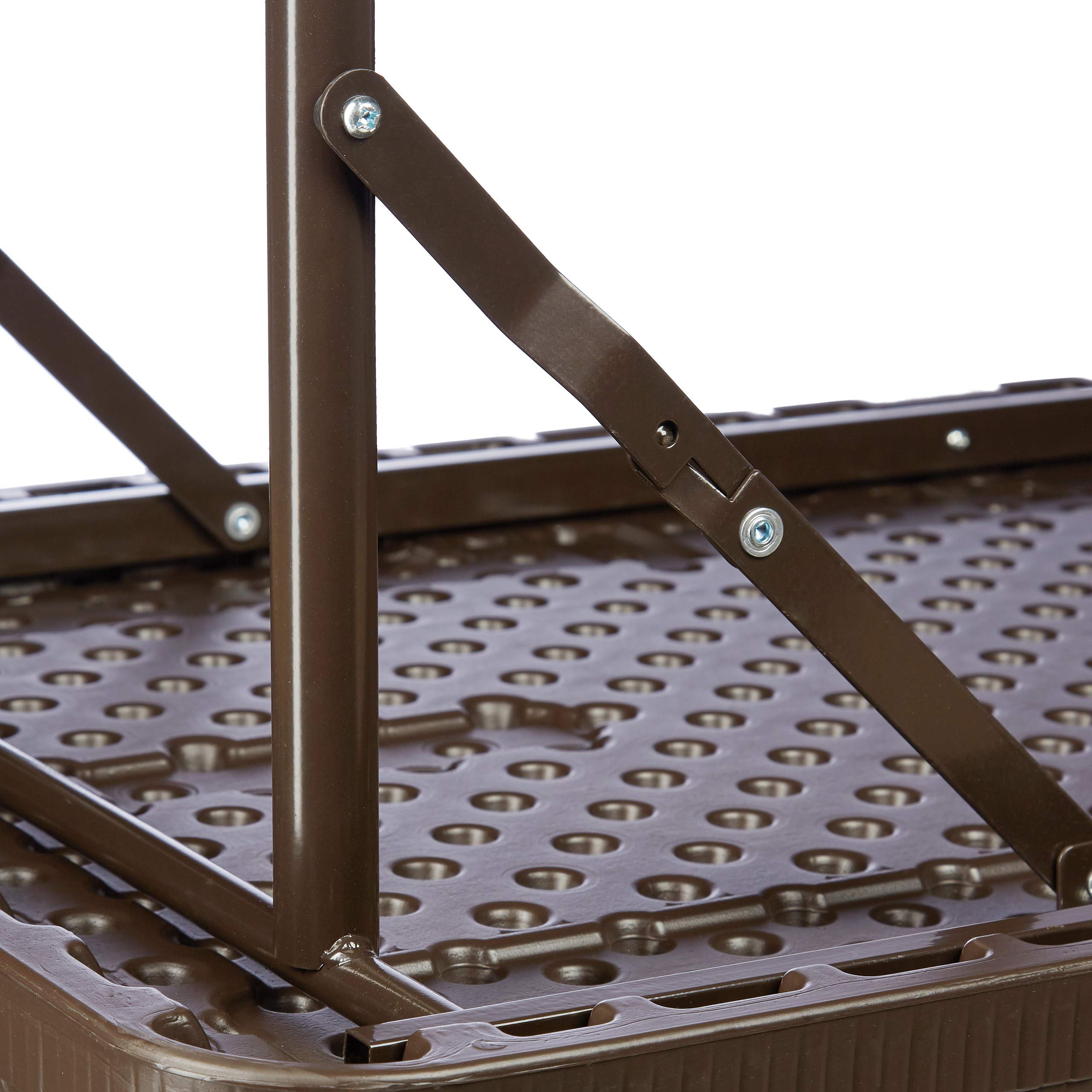 Relaxdays Tavolo Giardino, Aspetto Legno, Pieghevole, Plastica & Metallo, Esterni, Bistrò HLP: 74 x 120 x 60 cm, Marrone