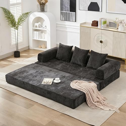 Miniatura 2 de Sofá cama convertible 4 en 1 de 79 pulgadas, sofá cama plegable de felpilla sin hueso con cama extraíble, sofá cama para sala, futón modular de