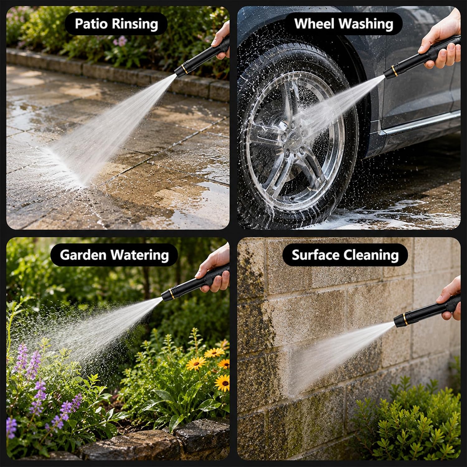 Home High Pressure Car Wash Water Gun with Booster Nozzle, Adjustable Garden Hose Nozzle for Car Washing, Patio Cleaning and Garden Watering