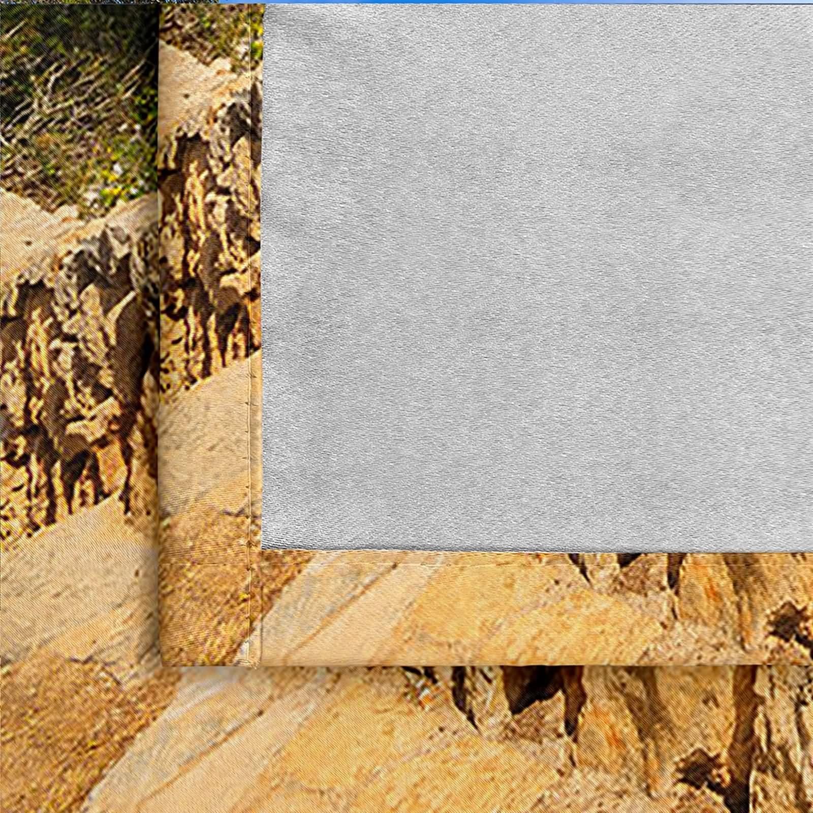 Długa zasłona okienna, nieprzezroczysta zasłona kuchenna zieleń khaki krajobraz wioski rzeka poliester 2 panele 304x214cm