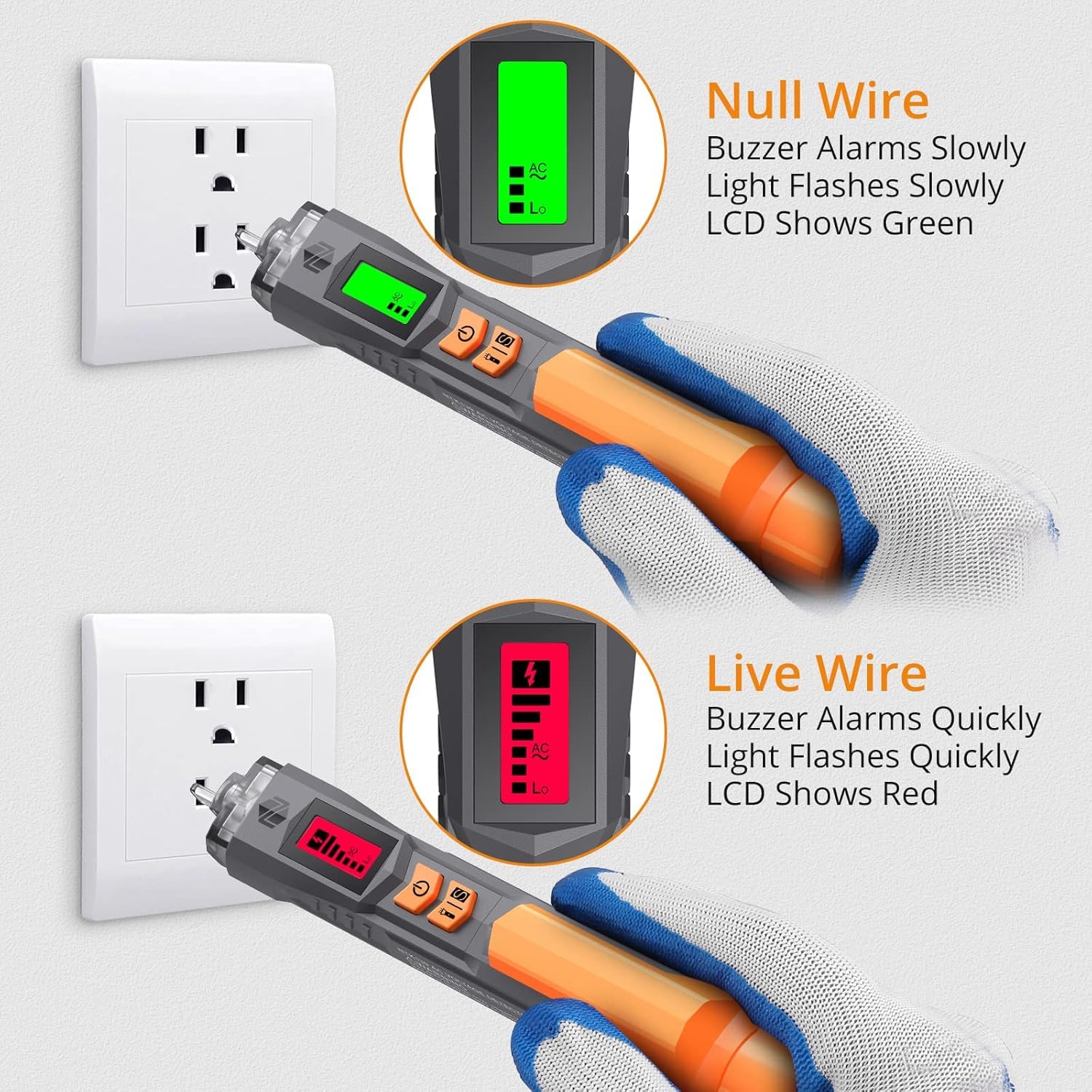 Neoteck Bezkontaktowy Tester Napięcia Cyfrowy 12-1000V/48-1000V Regulowana czułość Bezkontaktowy tester faz Tester prądu z wyświetlaczem LCD, brzęczykiem, wyszukiwarką punktów przerwania przewodu | Regulowany czujnik podwójnej czułości 12 V/48 V-1000 V. L