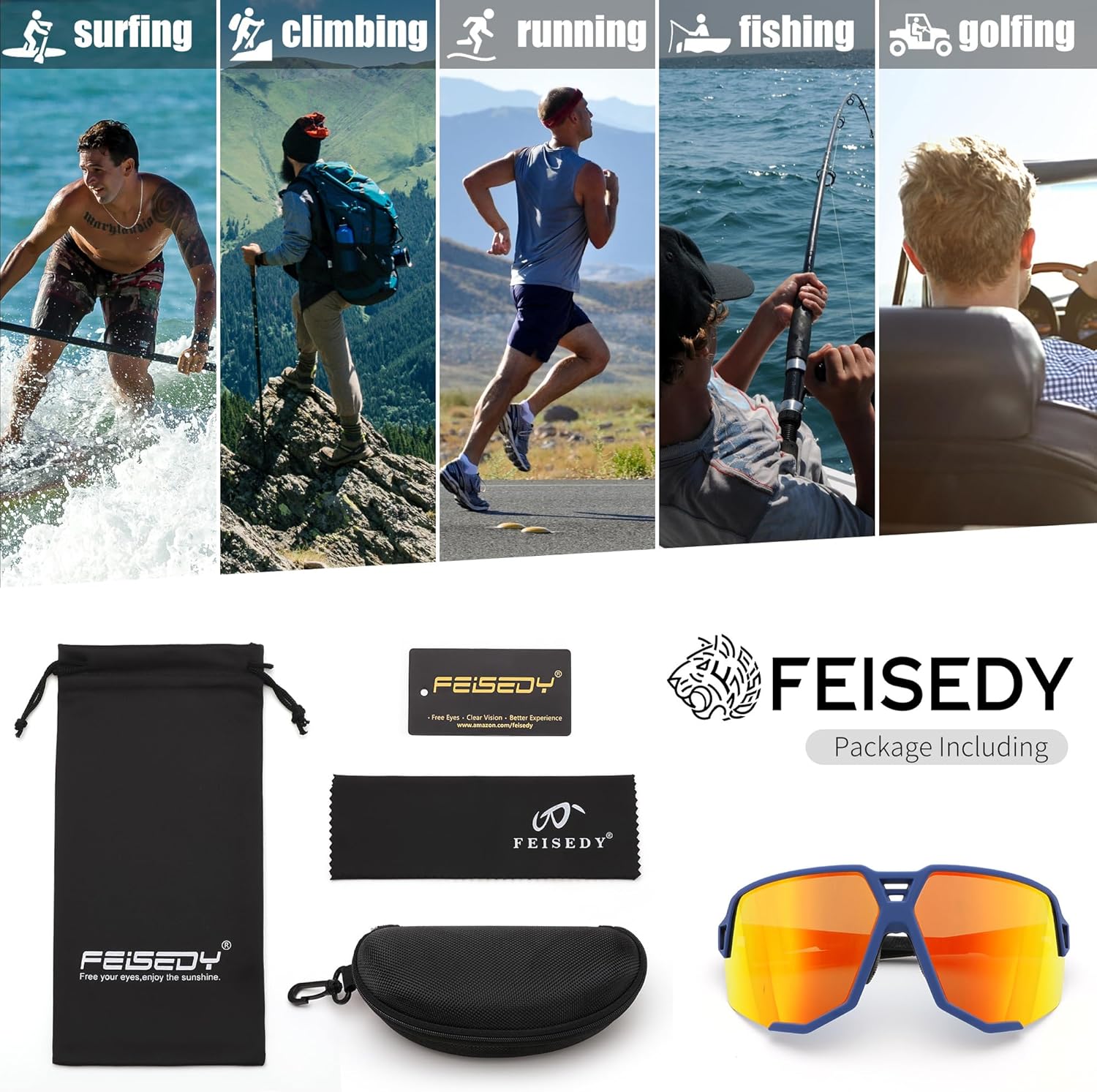 FEISEDY Polarized Cycling Glasses Sports Sunglasses for Women Men Youth, Running Hiking Baseball Glasses B0215 - Image 7
