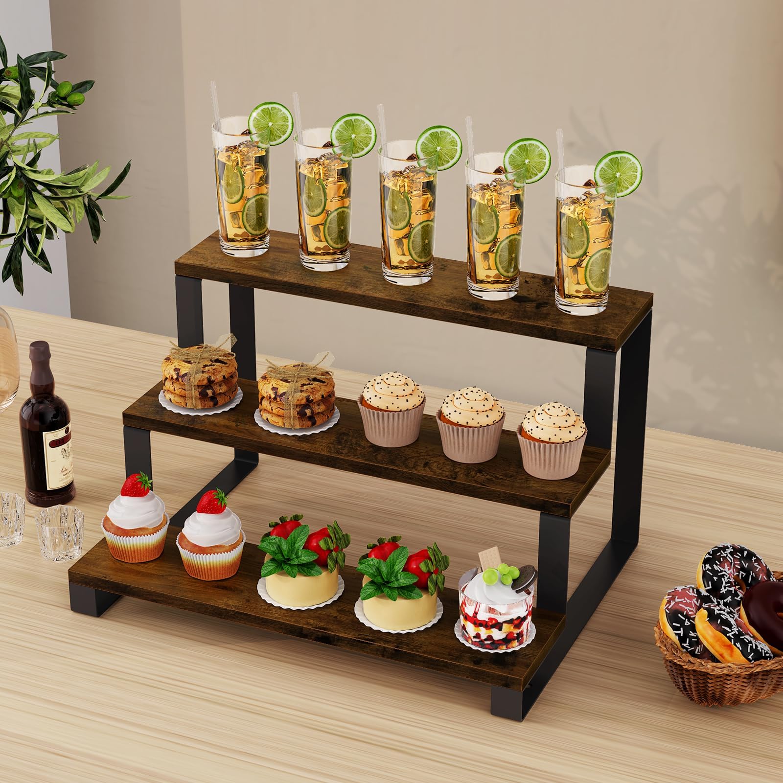Présentoir à Étagères 3 Niveaux En Bois - Pour Épices, Cosmétiques, Décoration - Gain De Place 25x30x30 Cm