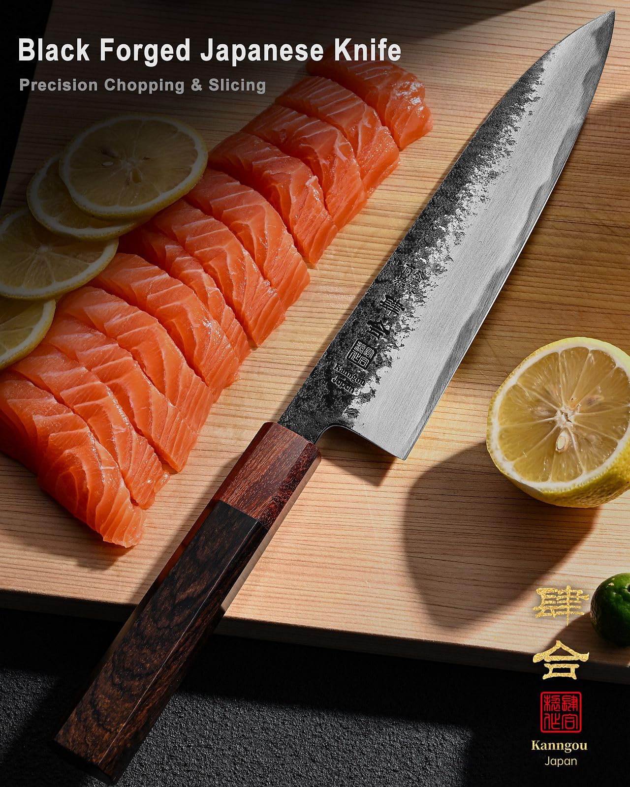 Kanngou Couteau Japonais Gyuto 21 cm Acier Inoxydable AUS-8 Coffret Cadeau