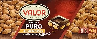 Valor - Chocolate Puro con Almendras Mediterráneas Enteras - Sin Gluten - Chocolate con Leche y Almendras Valor - Crujient...