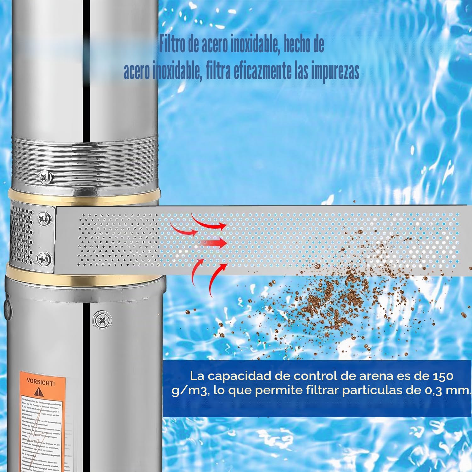 Herrselsam Bomba para pozos profundos, 370W 4000L/h Bomba sumergible de acero, bomba de agua sumergida compatible con arena con cable de conexión y caja de control, 3,4 bar máx