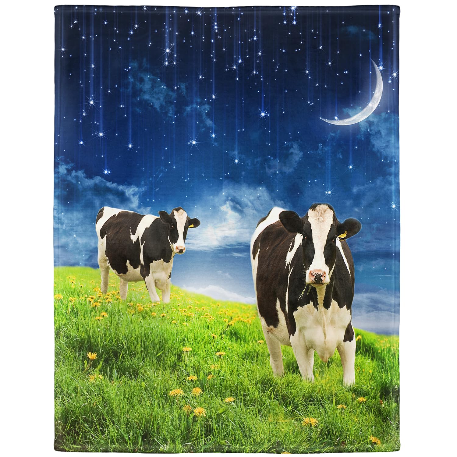 Yisumei White Blanket 150 X 200 Cm Soft Flannel Soft Fleece Blanket Bed Throw Cows Moon Grassland