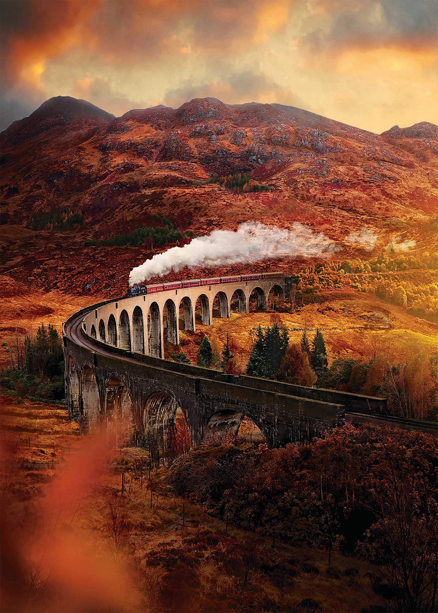 Ulmer Puzzleschmiede - Puzzle « Viaduc de Glenfinnan » - Puzzle pittoresque de 2000 pièces d'Écosse - Le viaduc ferroviaire dans les Highlands d'Écosse - Le célèbre motif du film