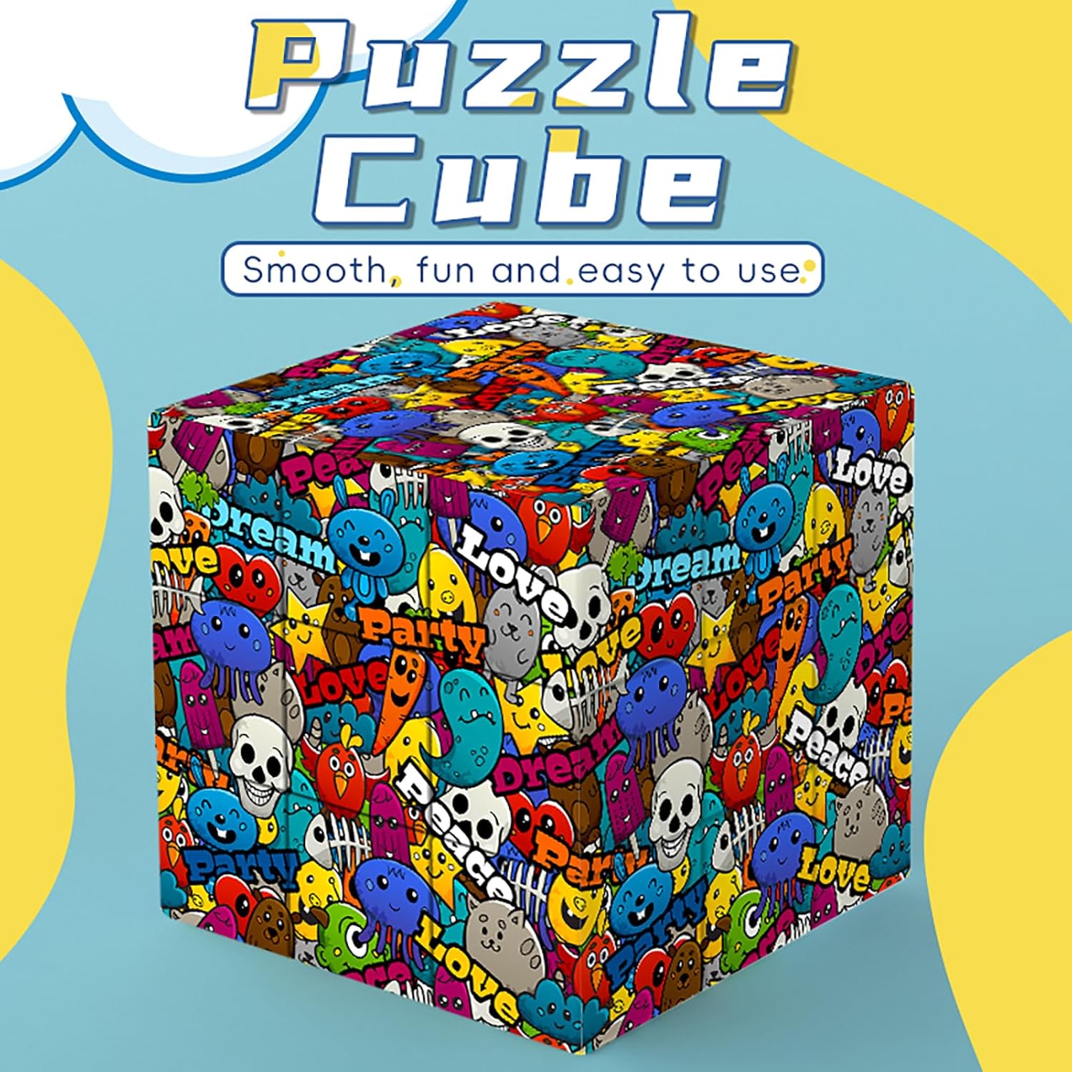 Graffiti 3x3 Speed Cube, UV Printing Cube Magic Cube Educational Puzzles Toys for Kids,Beginners and Adults (Stickerless) Multicolour