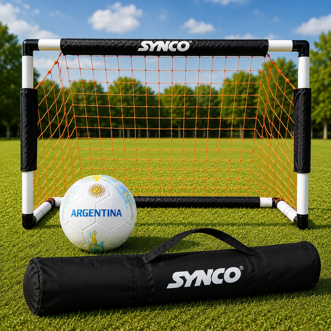 SYNCO Kids Football Training Combo | 4 x 2 Ft Portable Goal Post with Carry Bag + Argentina Size 5 Rubber Football | Complete Soccer Practice Set for Kids-image-10