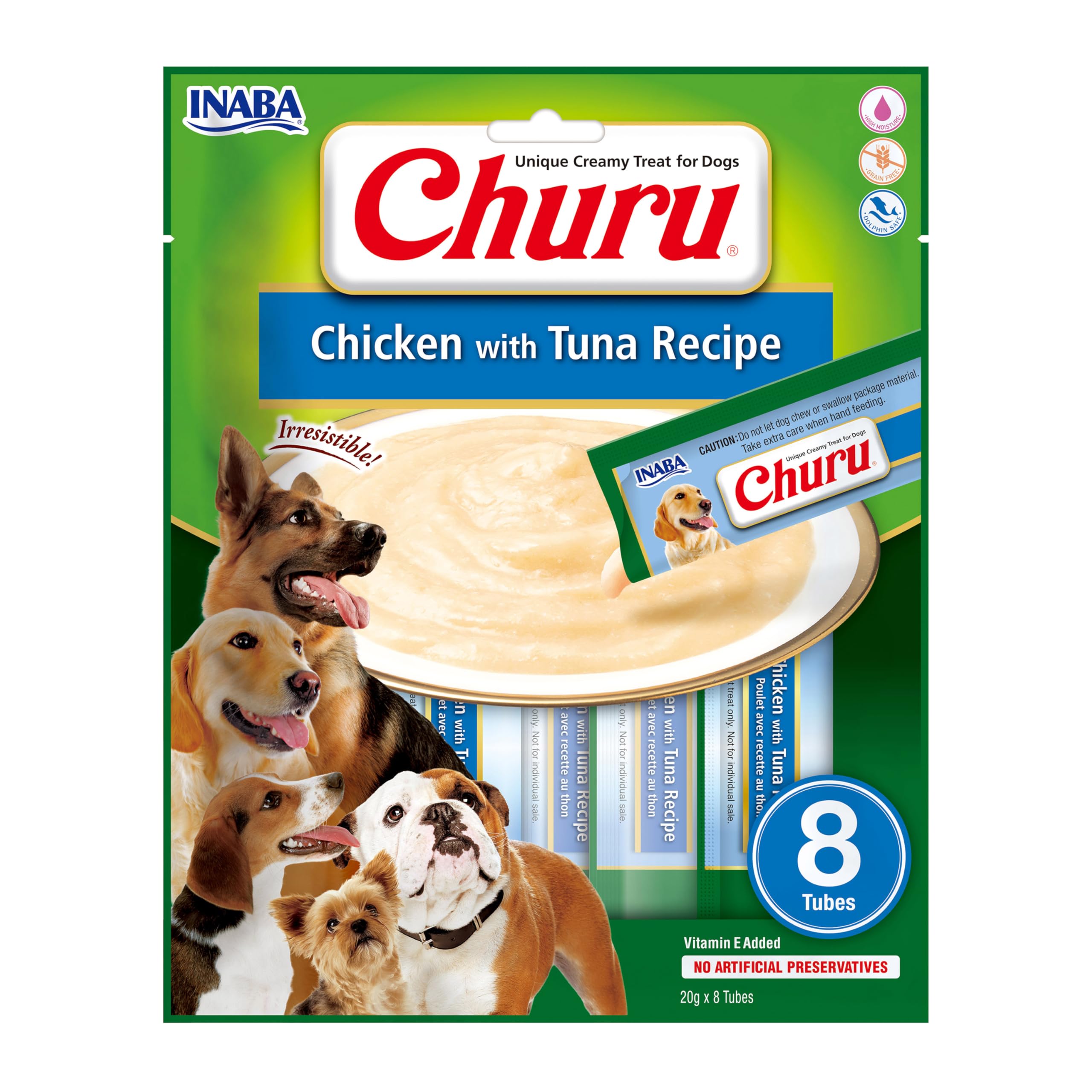 Churu Sticks by INABA Dog Treat - Chicken & Tuna Flavour (8 x 20g) / Soft & Creamy, Delicious & Healthy Snack, Food Topper, Pill Assist, Training Treat, Natural, Grain Free