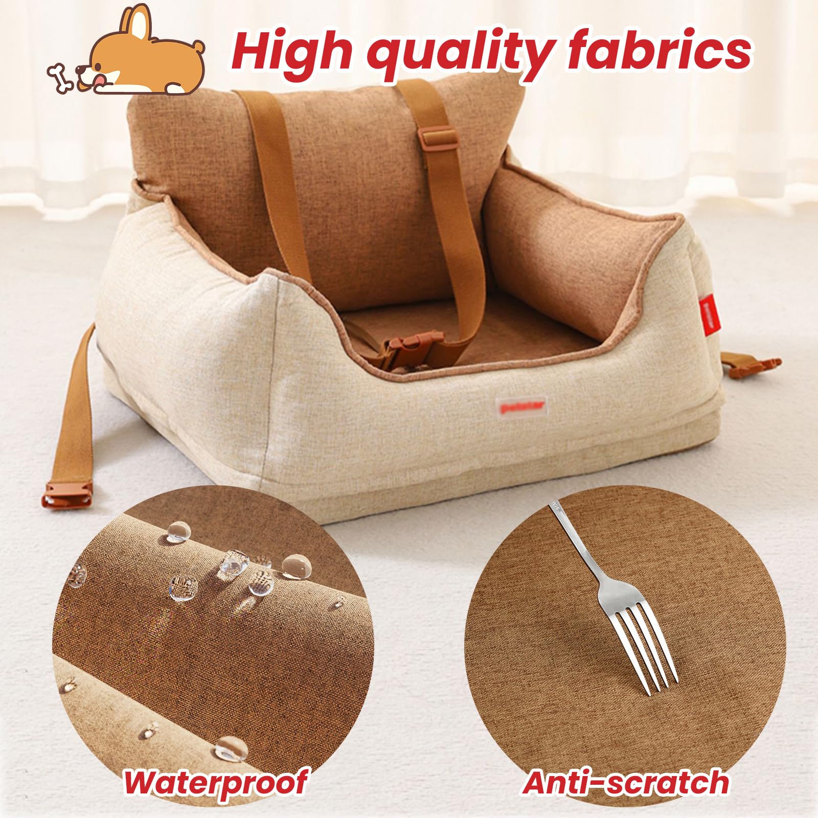 Asiento De Coche para Perros, Cama para Perros, Cajas De Transporte, Canastas para Gatos, Asiento Perro Coche Pequeño Mediano con Cinturón De Seguridad Antideslizante