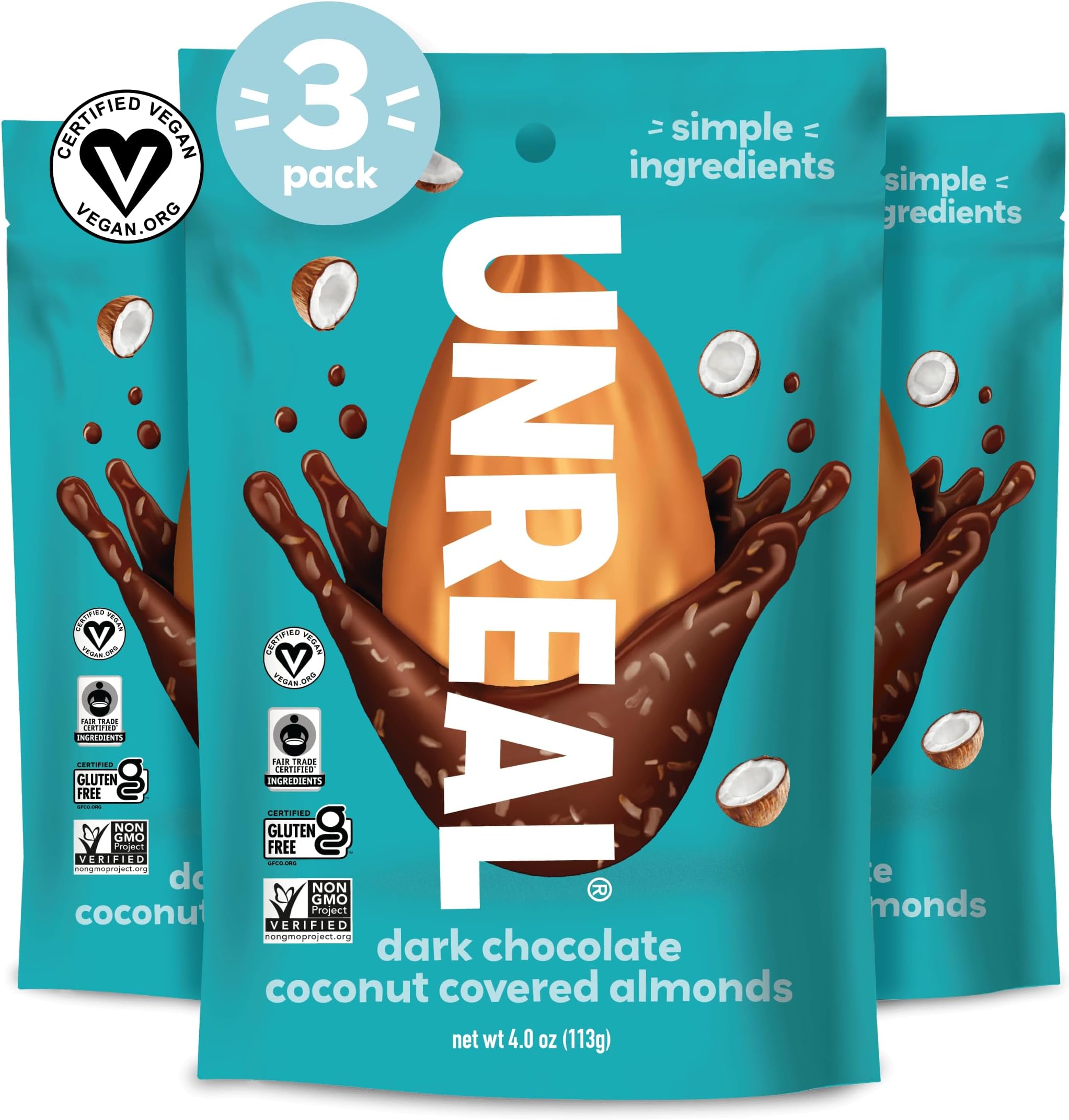 UNREAL Dark Chocolate Almond Butter Cups 6Pk, 3.2 OZ