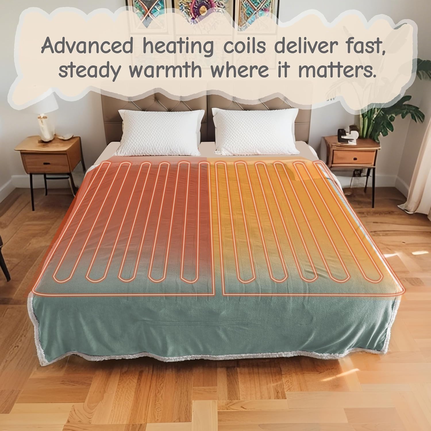 Electric Heated Blanket Full Size 72"x84", Soft Flannel with Overheat Protection, 9 Adjustable Heat Settings & 10-Hour Auto-Off Timer, Fast Heating for Winter Comfort, Light Green - Image 5