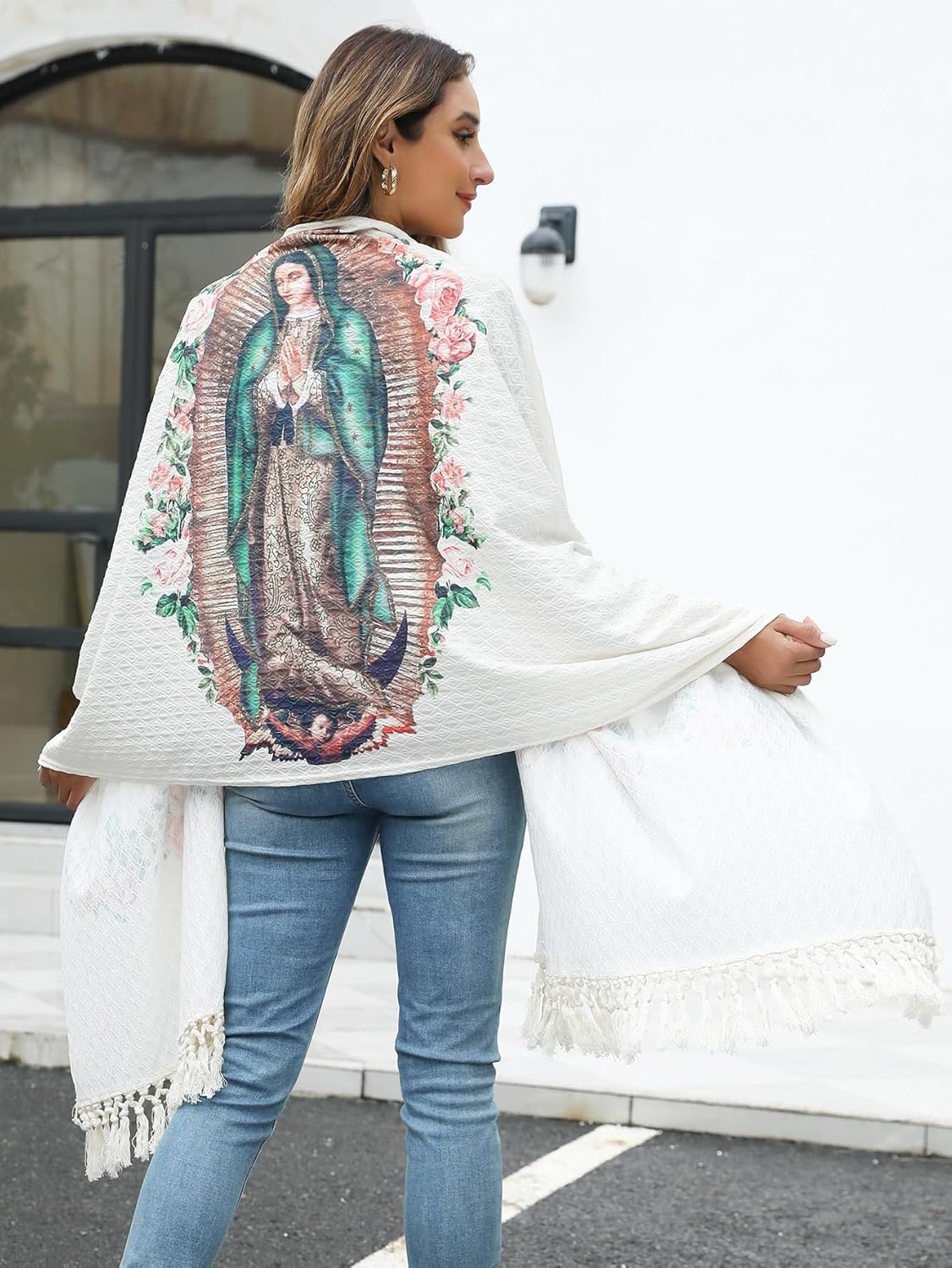 Virgen De Guadalupe Shawls For Women Rebozo Para Mujer Mexicanos Virgin Mary Catholic Gifts Rose - Image 2