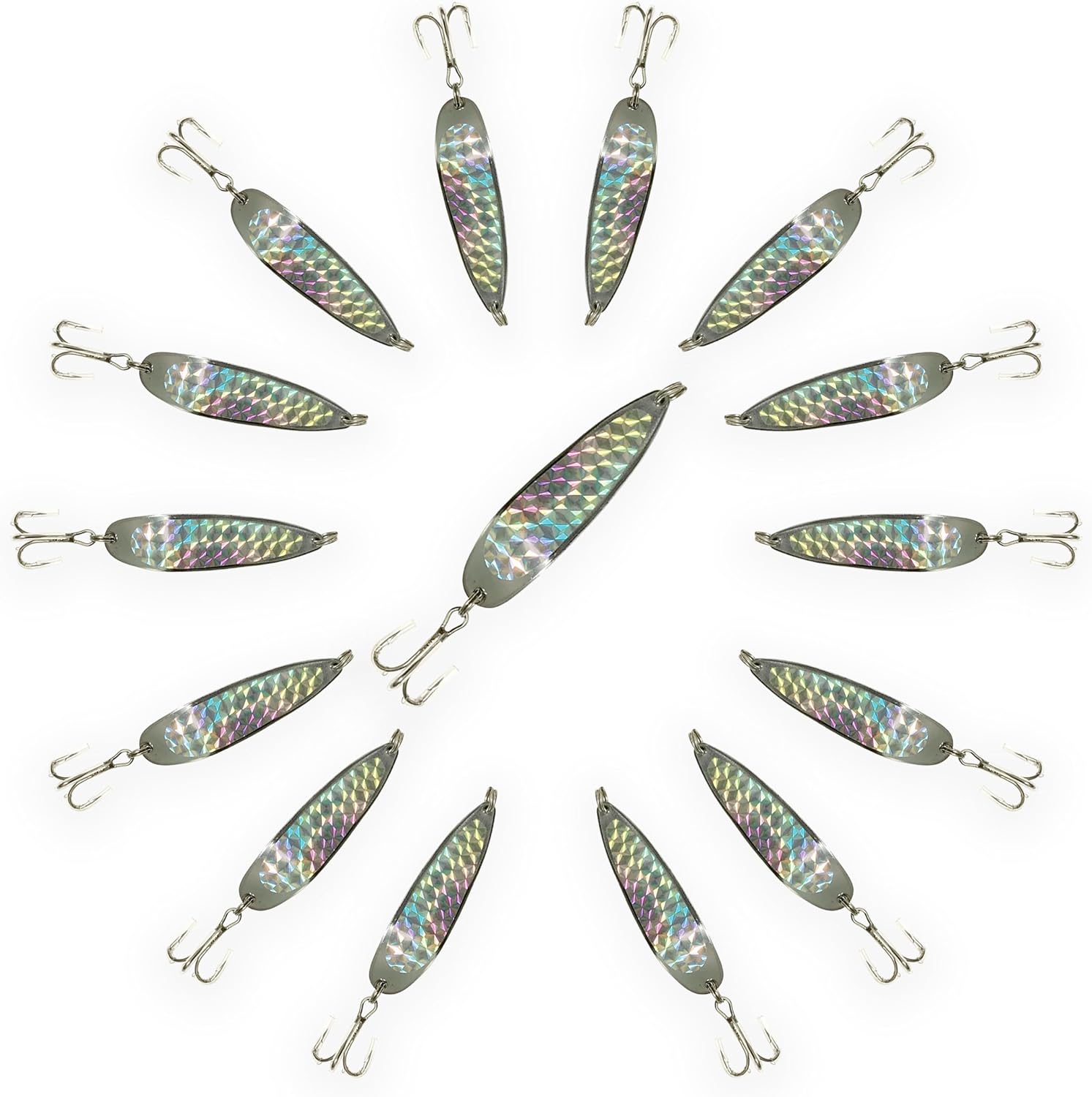 Crocodile Spoons Fishing Lures 1/4oz, 15 Pcs, Silver Chrome with Treble Hooks, for Saltwater & Freshwater Casting, Includes Spinner Bait Action, Ideal for Bass, Trout, and Gamefish