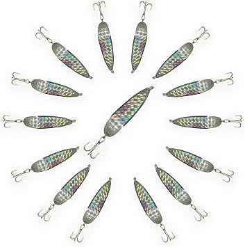 Crocodile Spoons Fishing Lures 1/4oz, 15 Pcs, Silver Chrome with Treble Hooks, for Saltwater & Freshwater Casting, Spinner Bait Action, Ideal for Bass, Trout, and Gamefish