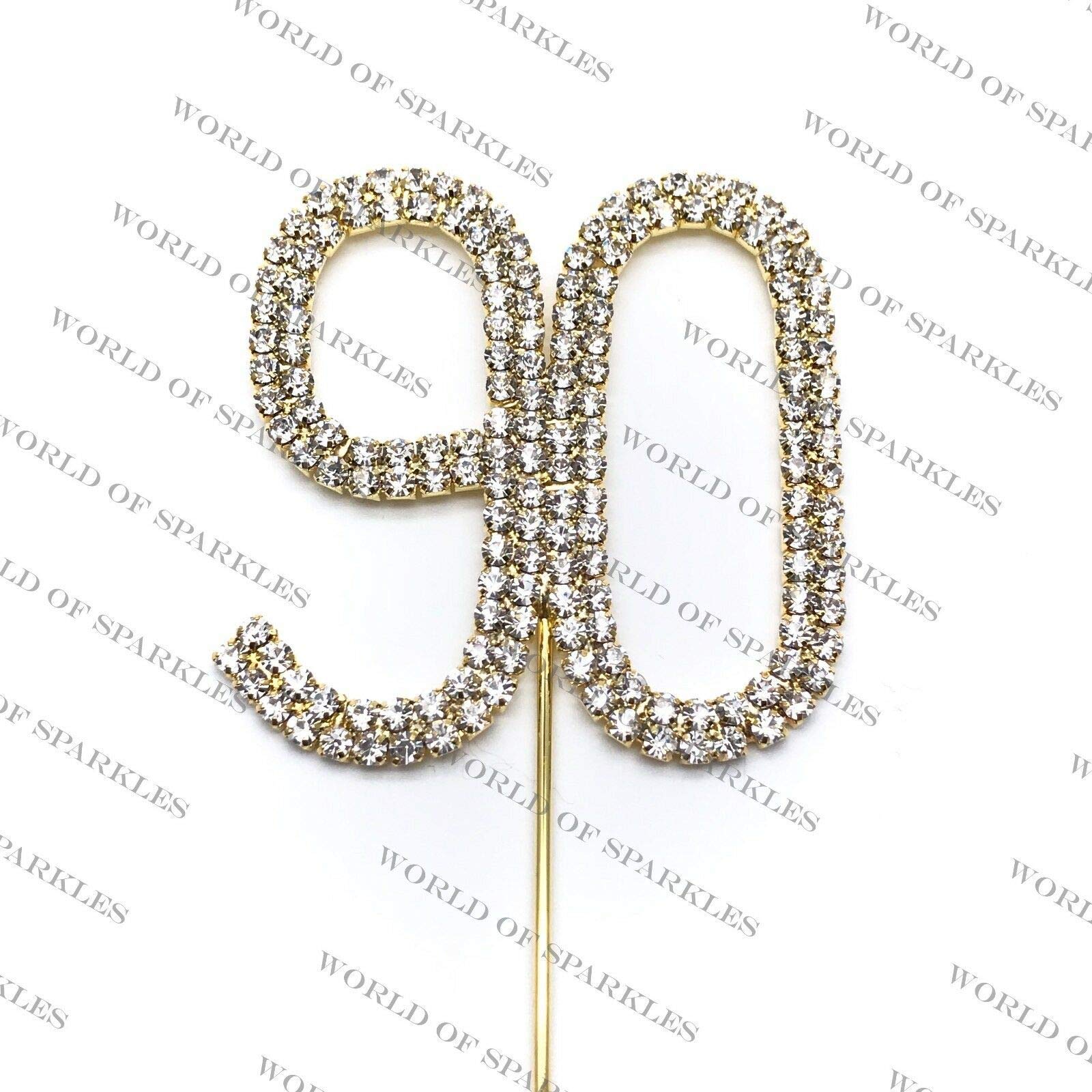 World of Sparkles 6cm Cake Toppers with Silver Diamante Diamonds Rhinestones Gold for Birthday Kids Children Anniversary Party Decoration DIY (90)