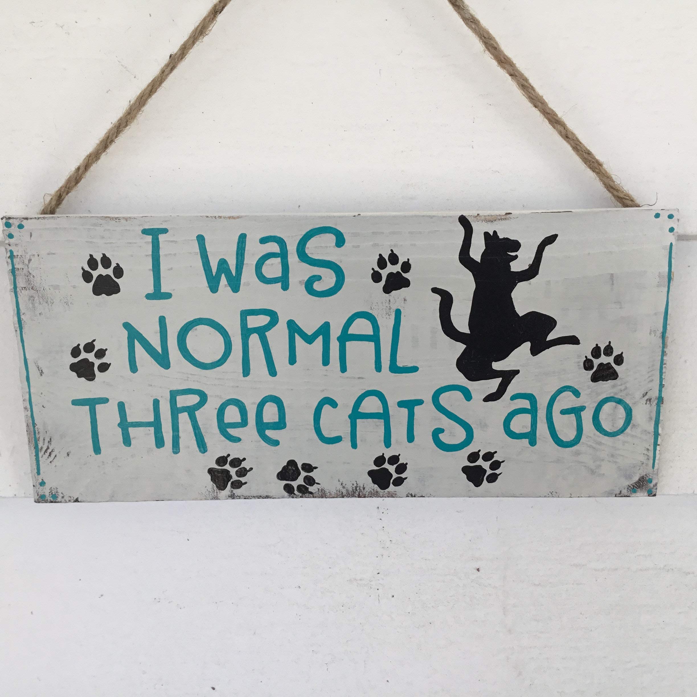 88NIUHULU 12"x 5" I was Normal Sign, Cat Door Hanger, Cat Sign, Cat Talk Sign, Cute Cat Sign, Funny Cat Sign, Cat Lovers Sign, Cat Door Decor