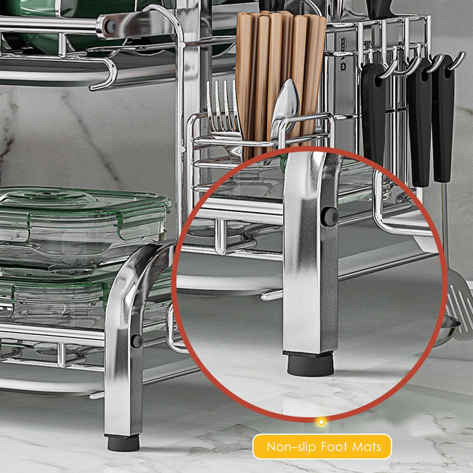 Scolapiatti da appoggio in acciaio inox, antiruggine, a 3 ripiani, salvaspazio, con supporto per posate, ideale per riporre la cucina e soluzioni di asciugatura efficienti