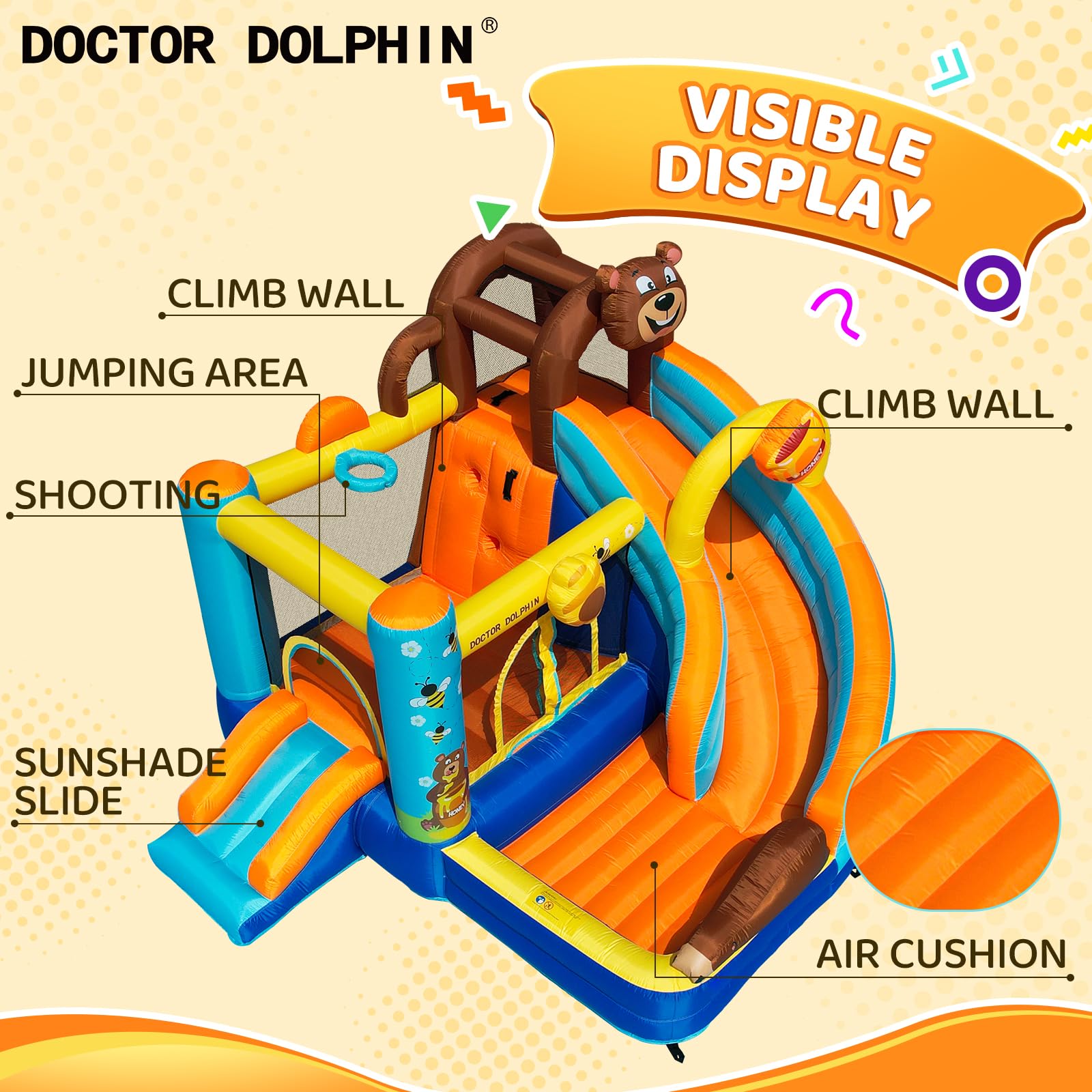 Ayofree x Doctor Dolphin Inflatable Bounce House for Kids Fun, Double ...