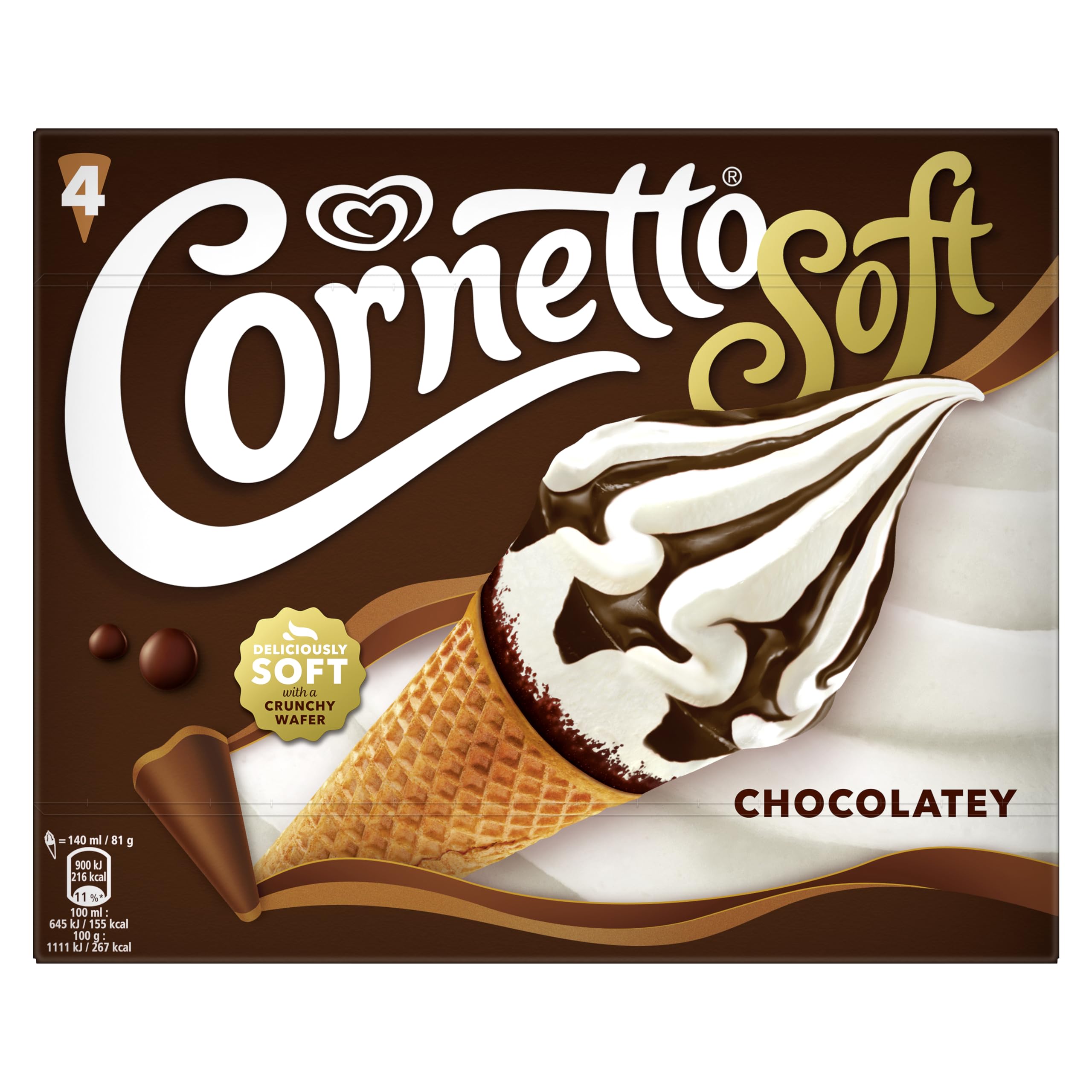 Cornetto Soft Chocolatey Ice Cream Cone 4x 140 ml