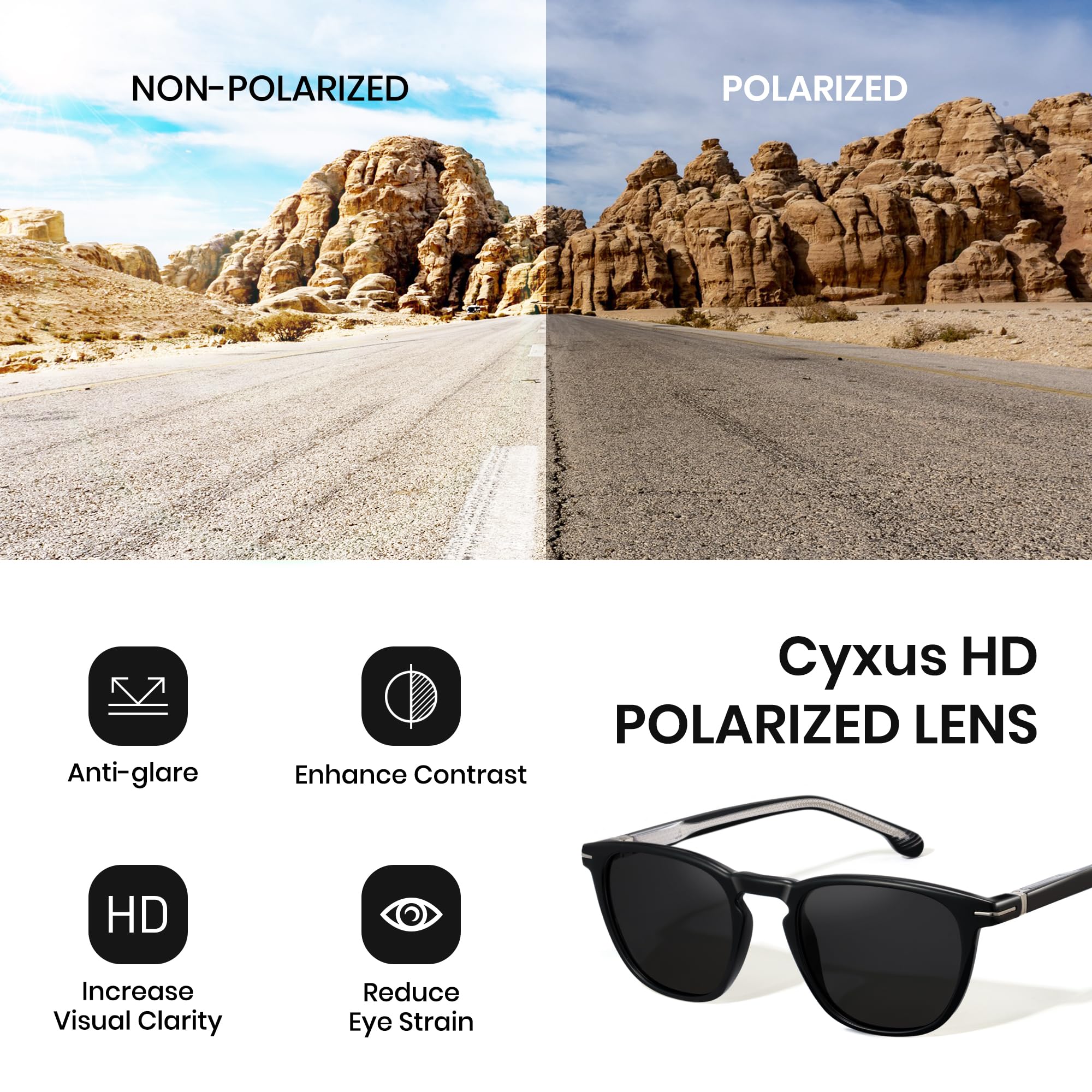 Cyxus Occhiali da Sole da Uomo e Donna Polarizzati Occhiali da Sole Classico con Protezione UV Ultraleggeri Lente Antiriflesso per Guidare Escursionismo Golf e Pesca P1354
