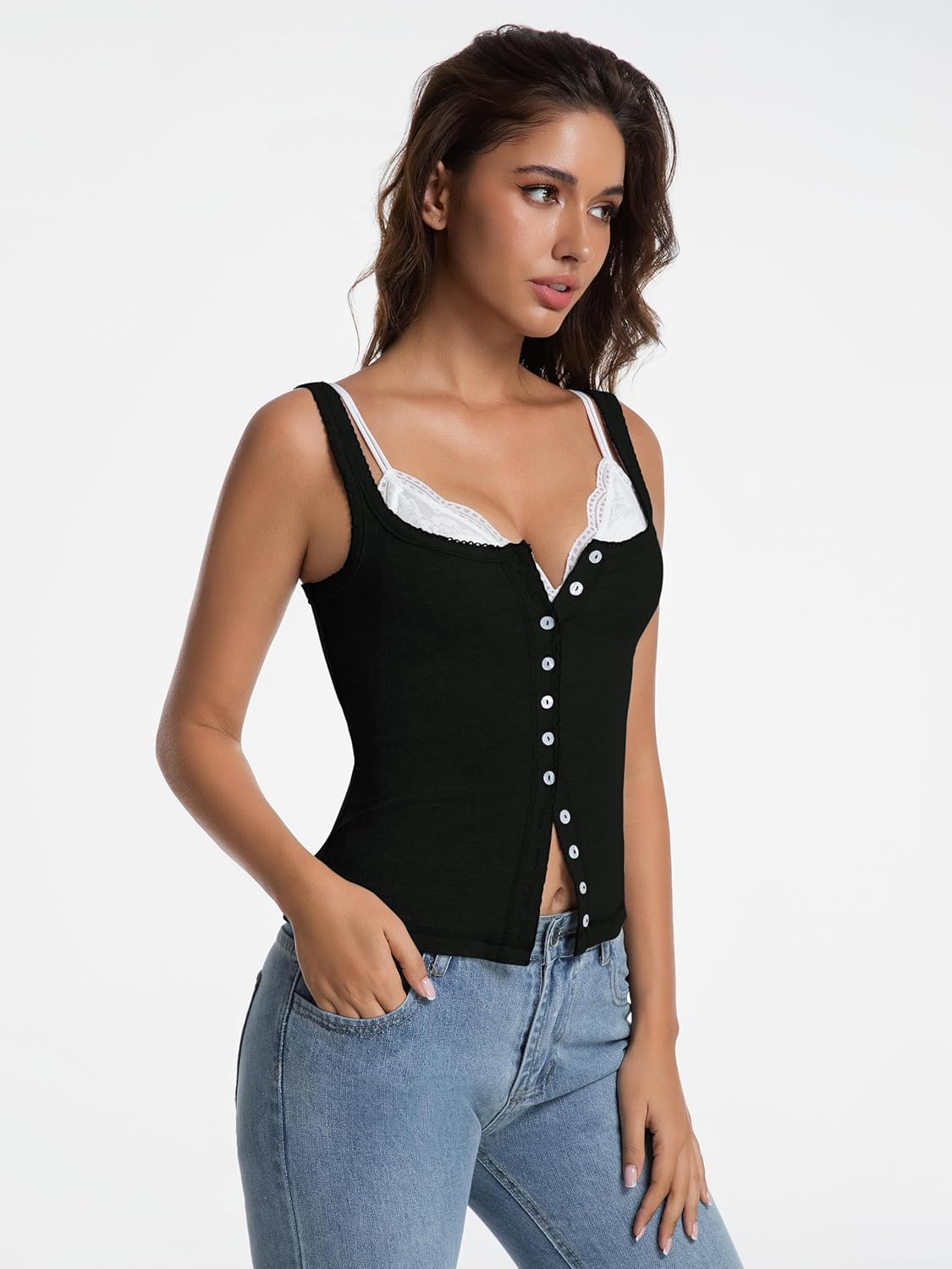 Button Down Ribbed Tank Tops for Women Sleeveless Going Out Tops Lightweight Cotton T Shirts Sexy Y2K Slim Vest - Image 2