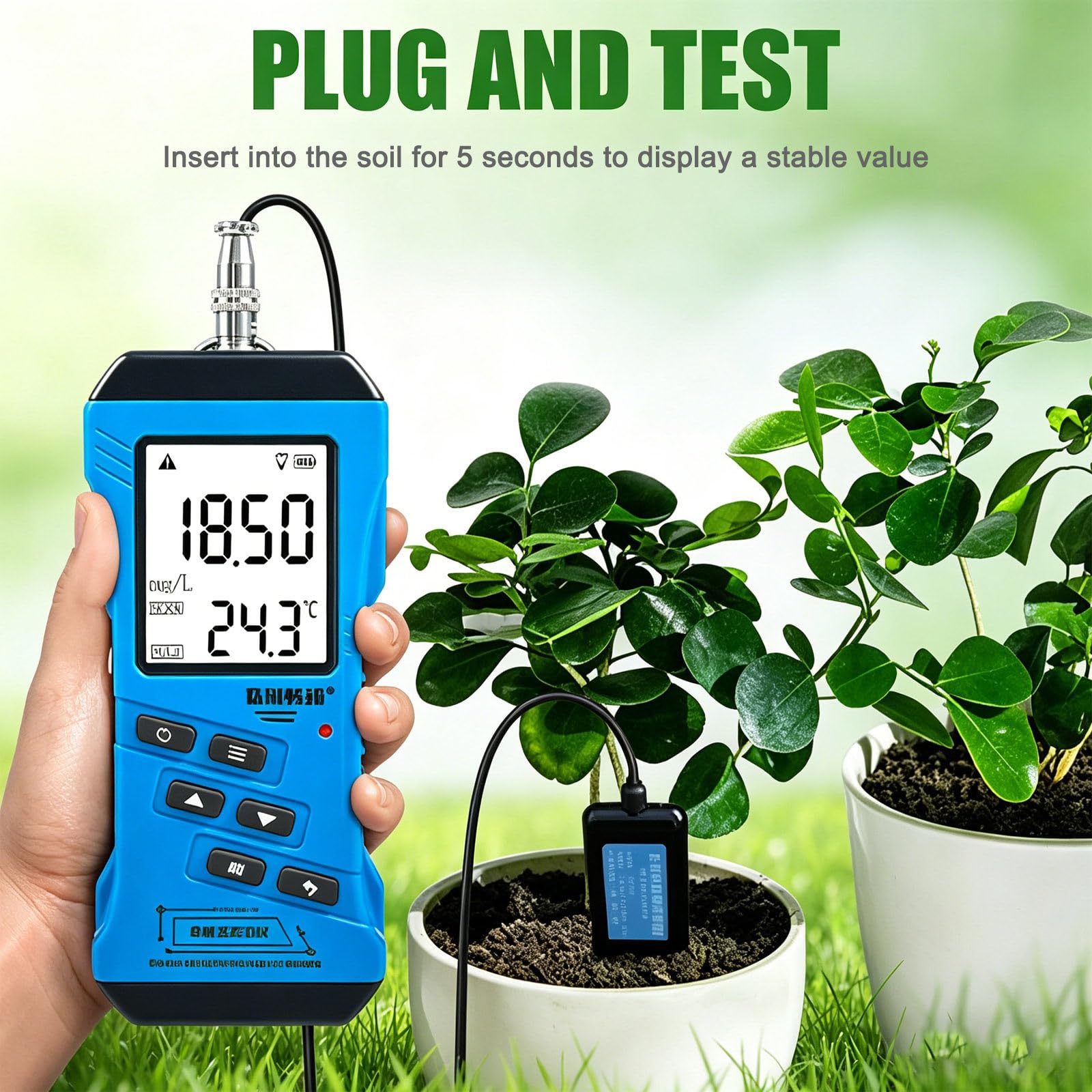 Medidor Digital de Humedad del Suelo 7 en 1: Medidor de Ph, Humedad del Suelo y Temperatura, con Pantalla LCD Retroiluminada. Medidor de Suelo para Jardín, Césped, Cuidado de Plantas